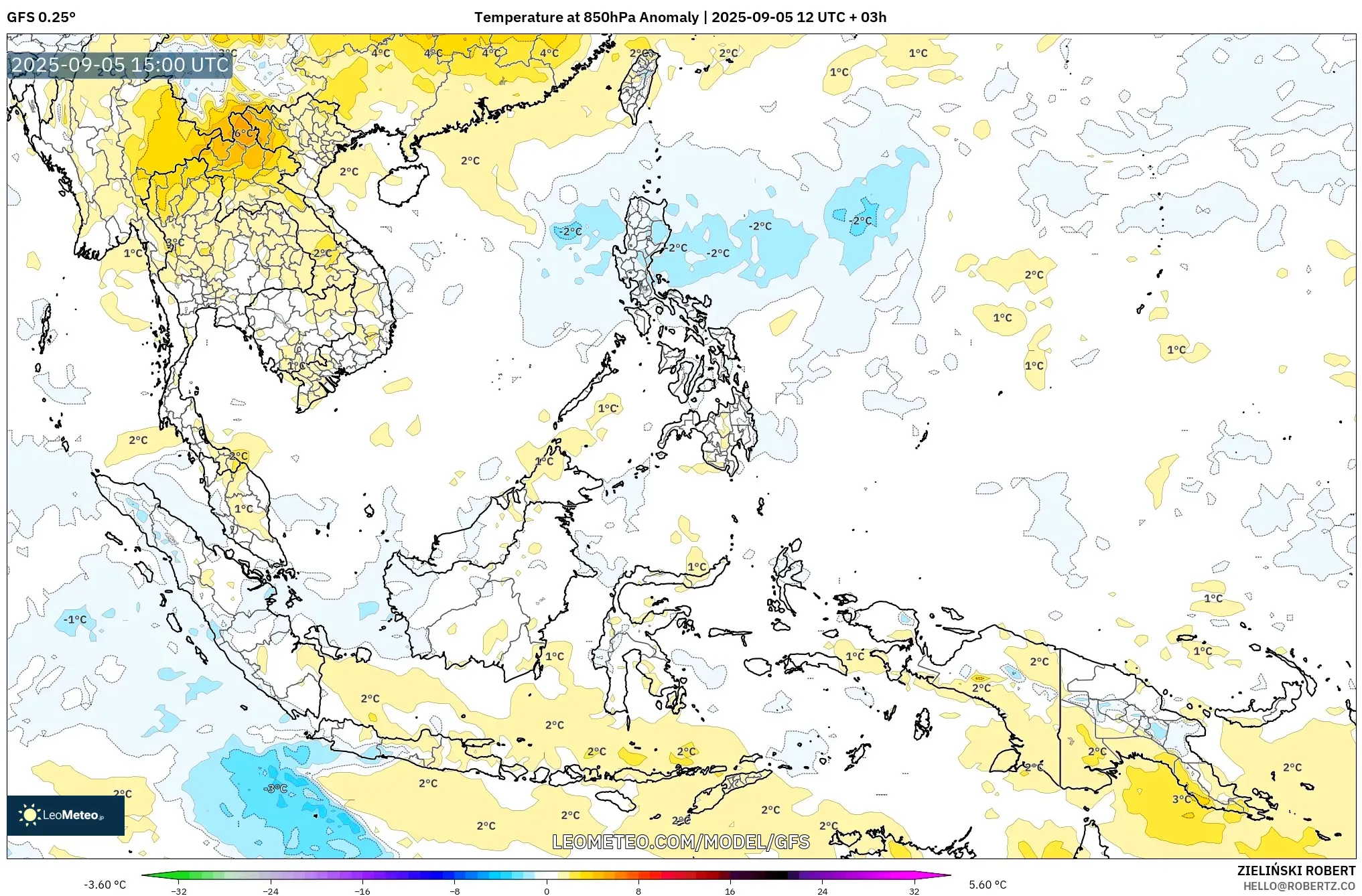 GFS model - South East Asia, Temperature at 850hPa Anomaly GFS model - South East Asia, Temperature at 850hPa Anomaly