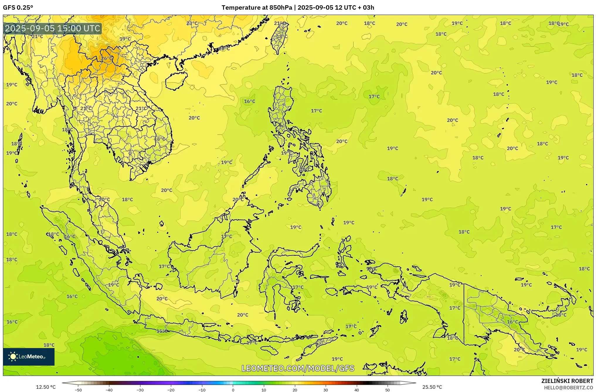 GFS model - South East Asia, Temperature at 850hPa GFS model - South East Asia, Temperature at 850hPa