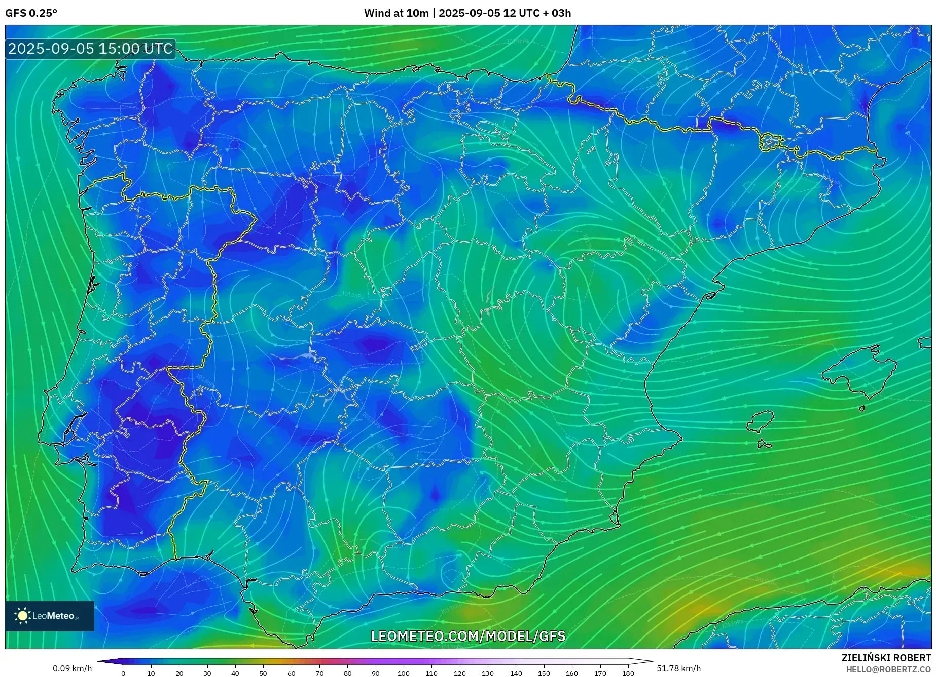 GFS model - Spain, Wind at 10m GFS model - Spain, Wind at 10m
