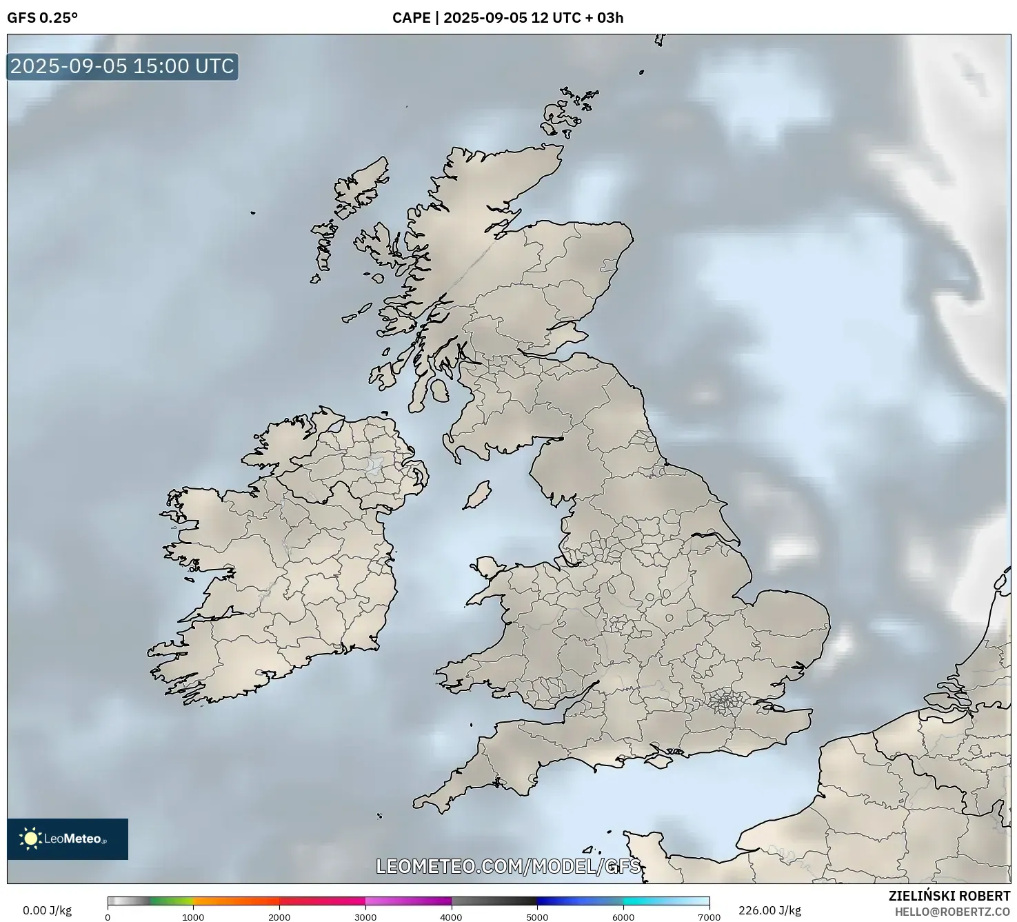 GFS model - United Kingdom, CAPE GFS model - United Kingdom, CAPE