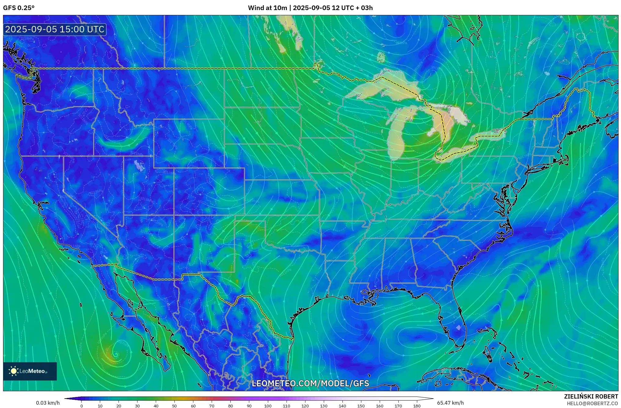 GFS model - United States, Wind at 10m GFS model - United States, Wind at 10m