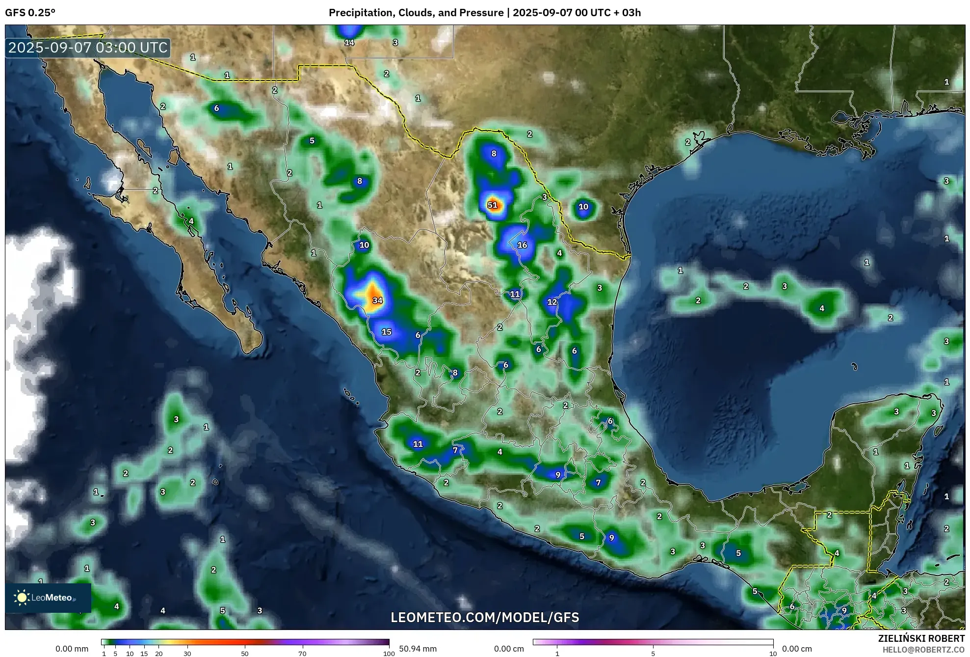 GFS model - Mexico, Precipitation, Clouds, and Pressure GFS model - Mexico, Precipitation, Clouds, and Pressure