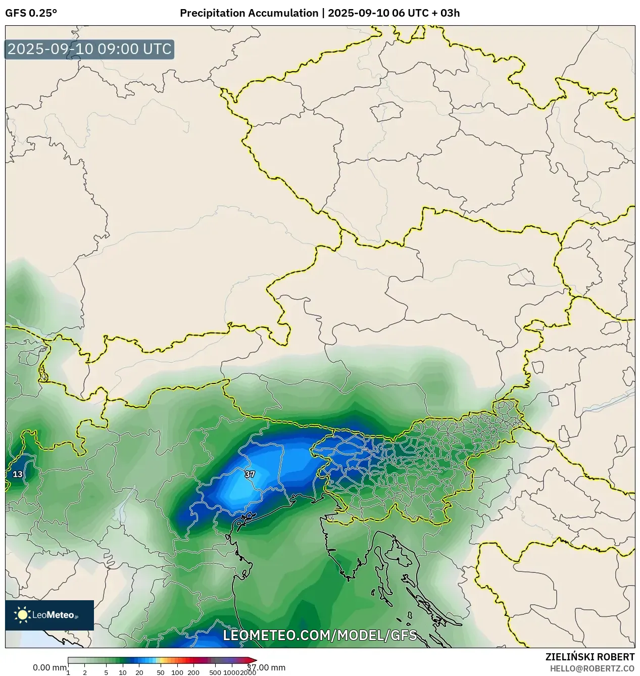 GFS model - Austria, Precipitation Accumulation GFS model - Austria, Precipitation Accumulation