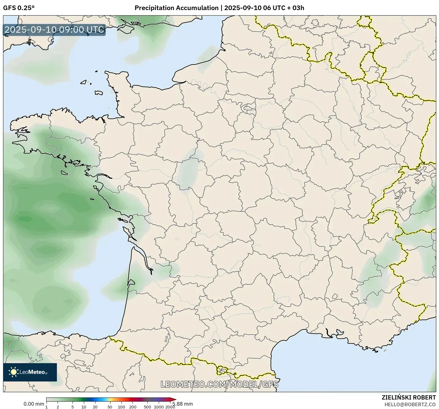 GFS model - France, Precipitation Accumulation