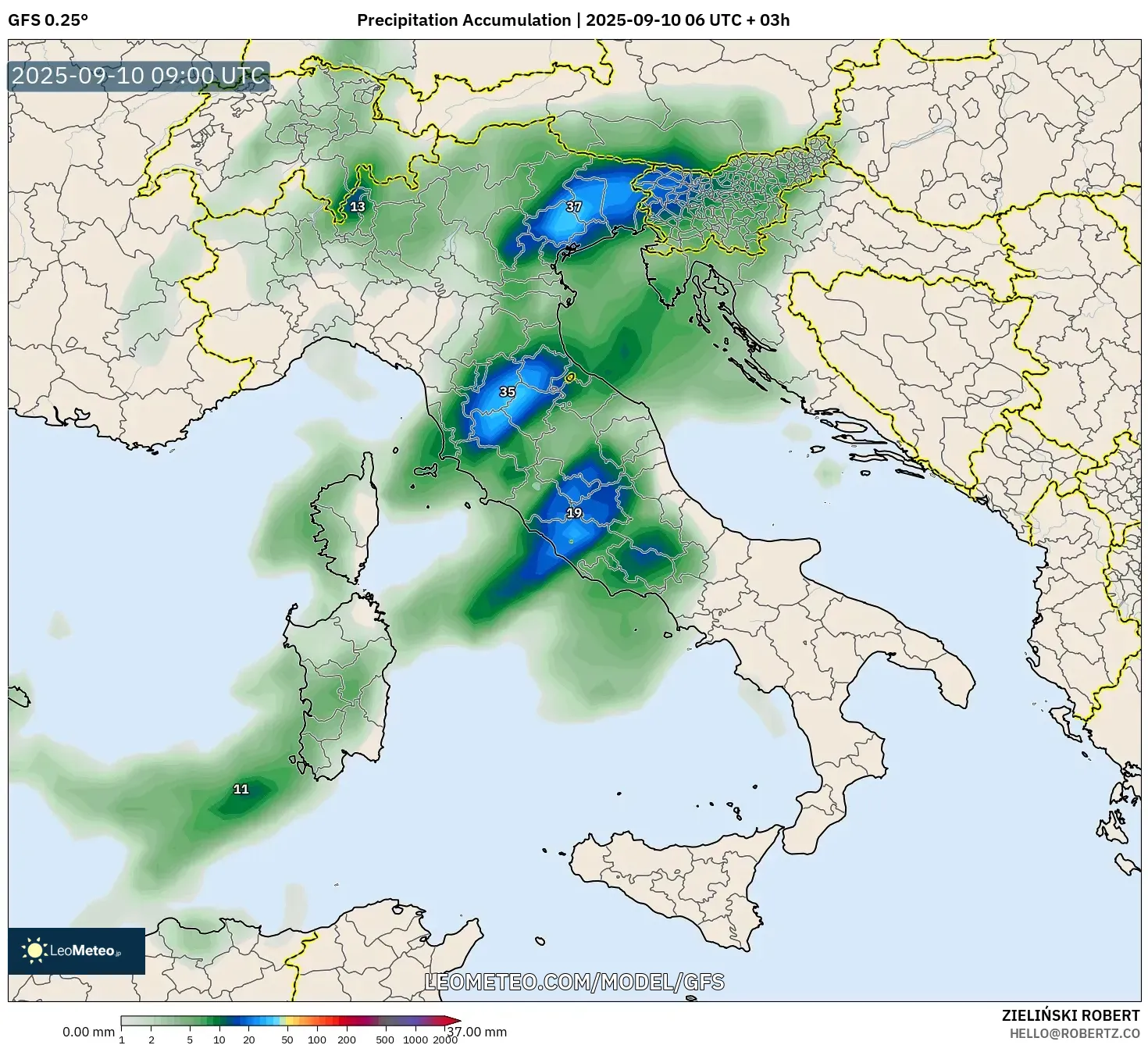 GFS model - Italy, Precipitation Accumulation GFS model - Italy, Precipitation Accumulation