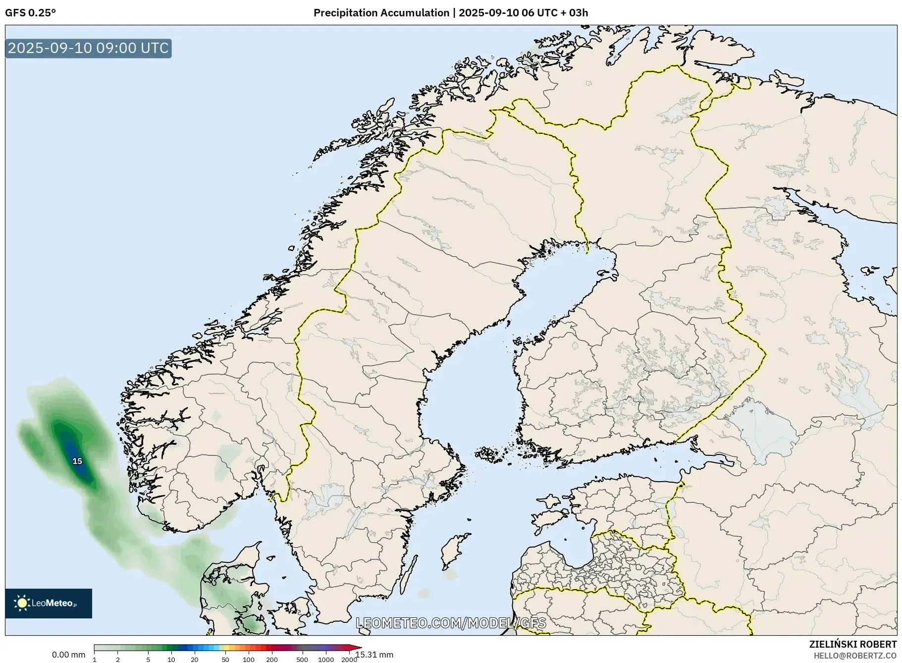 GFS model - Scandinavia, Precipitation Accumulation