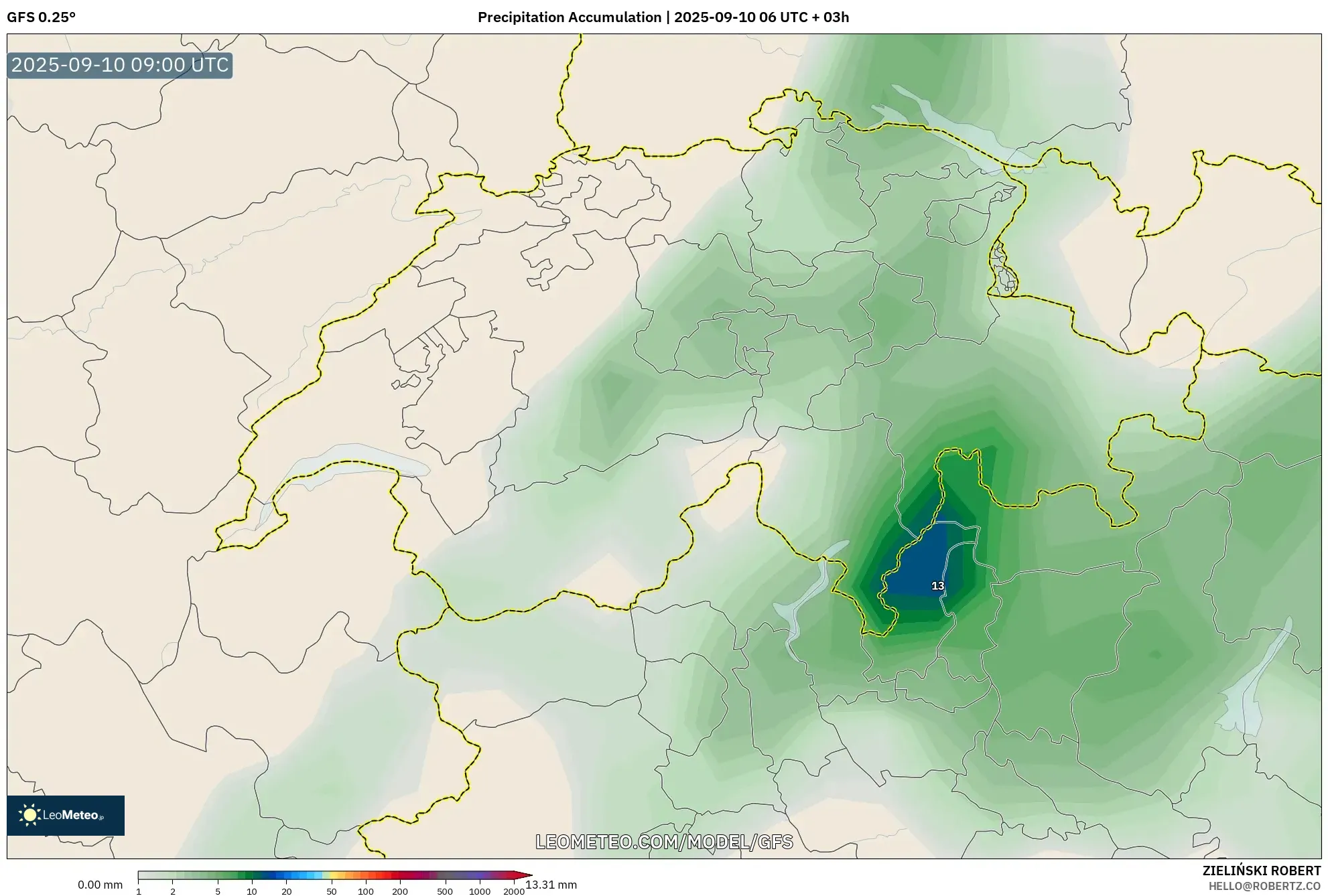 GFS model - Switzerland, Precipitation Accumulation GFS model - Switzerland, Precipitation Accumulation