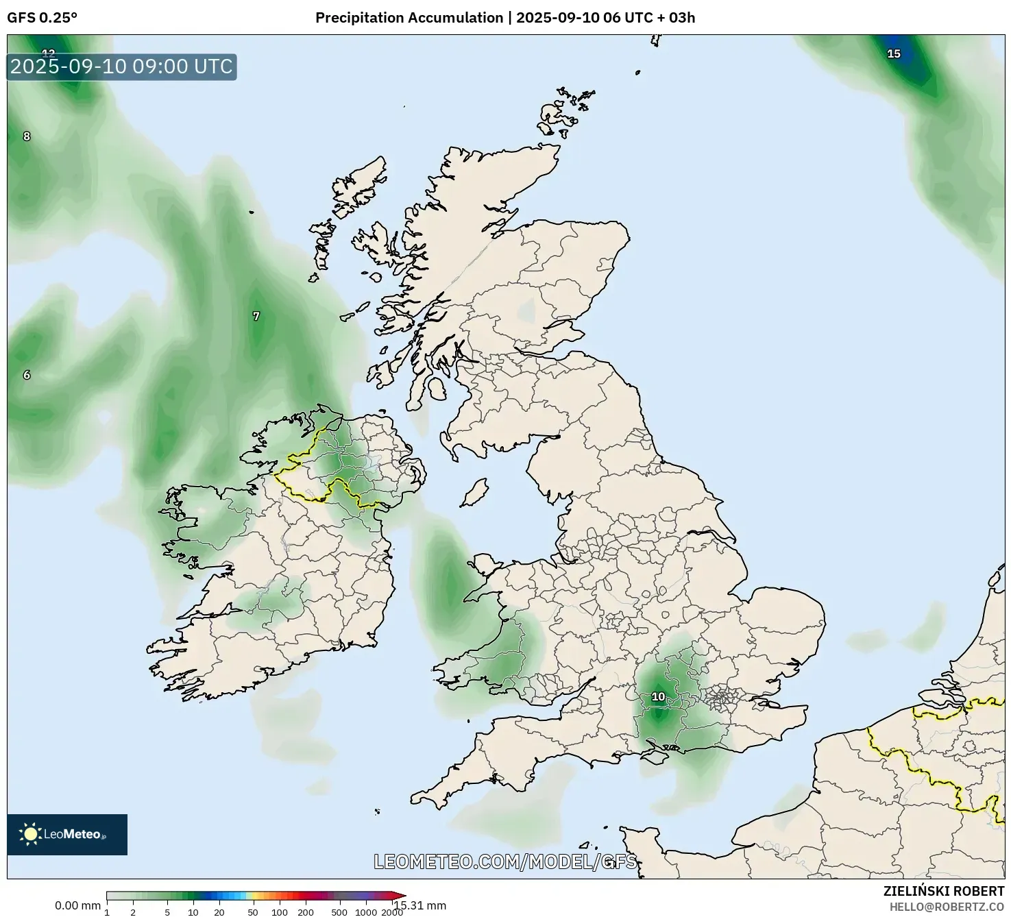 GFS model - United Kingdom, Precipitation Accumulation GFS model - United Kingdom, Precipitation Accumulation