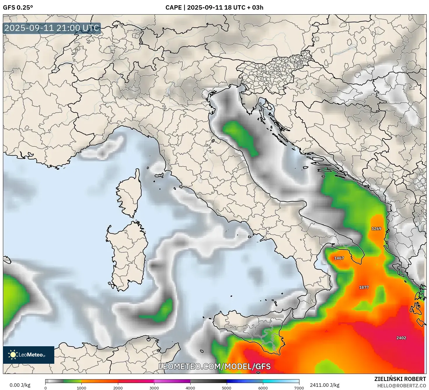 GFS model - Italy, CAPE