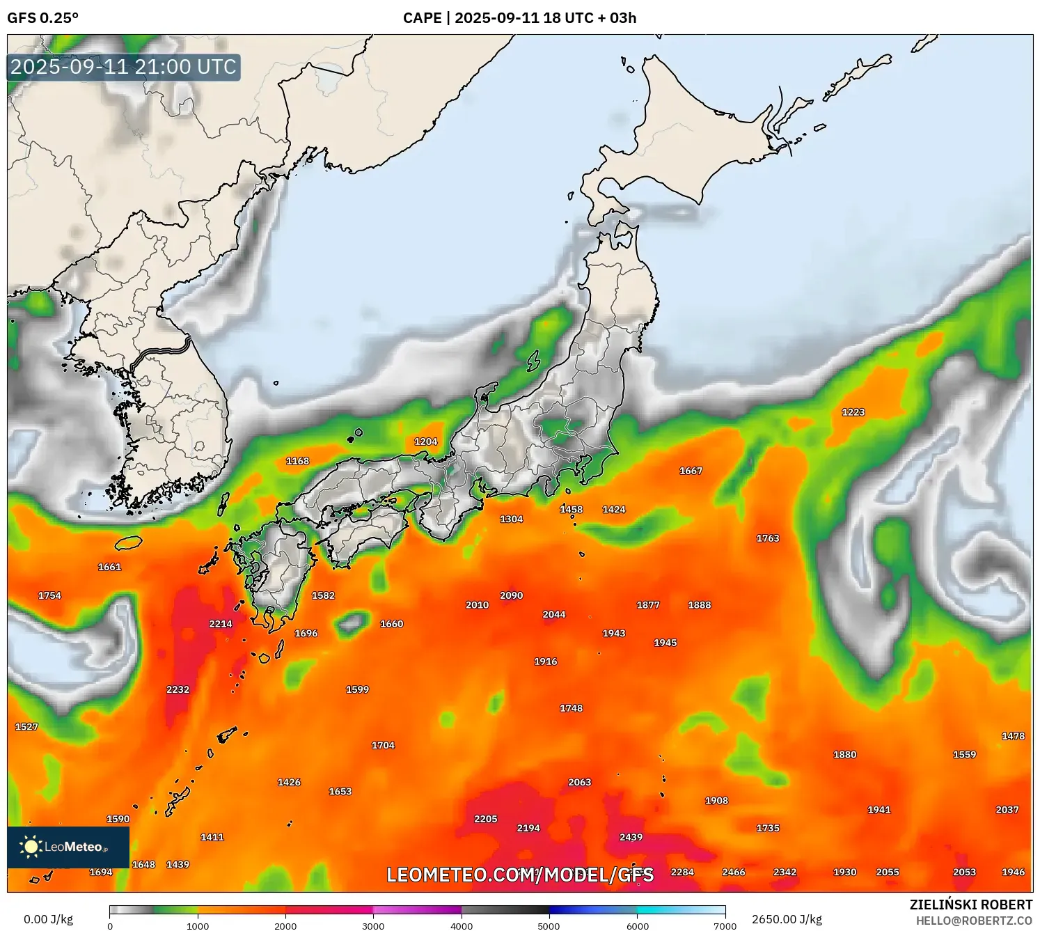 GFS model - Japan, CAPE