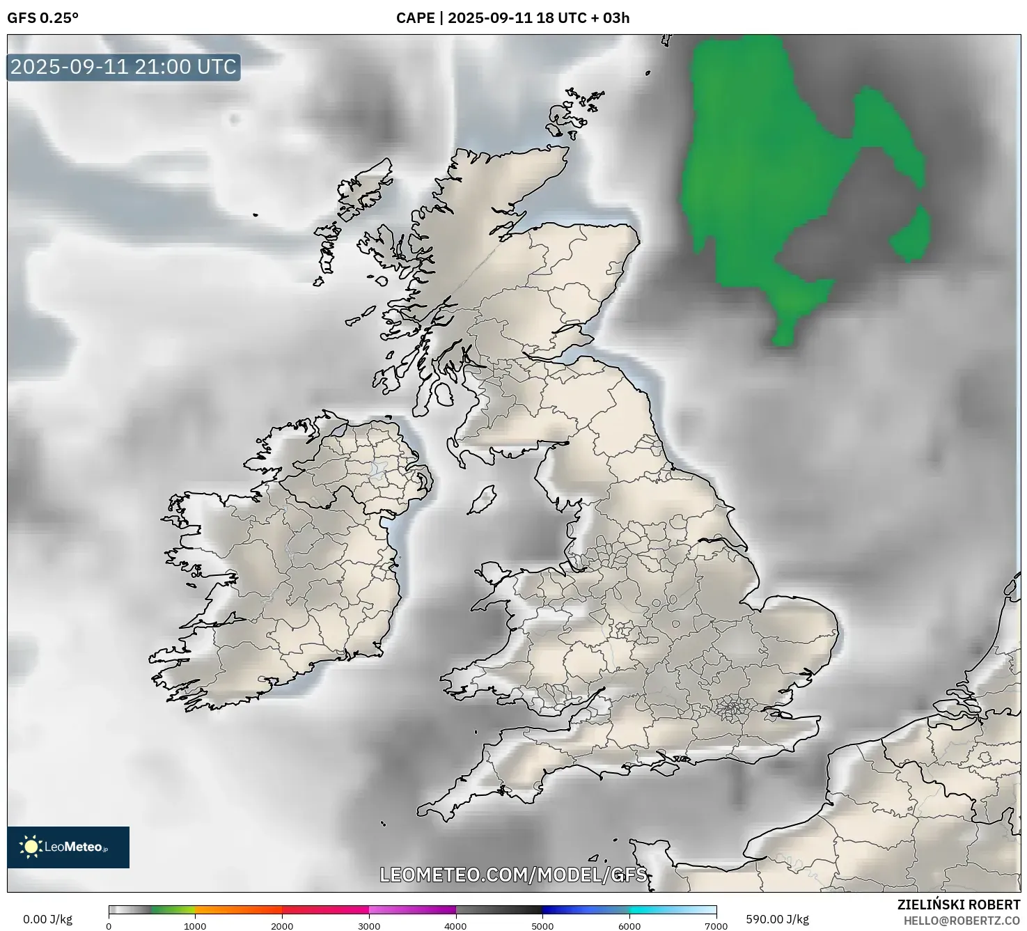 GFS model - United Kingdom, CAPE
