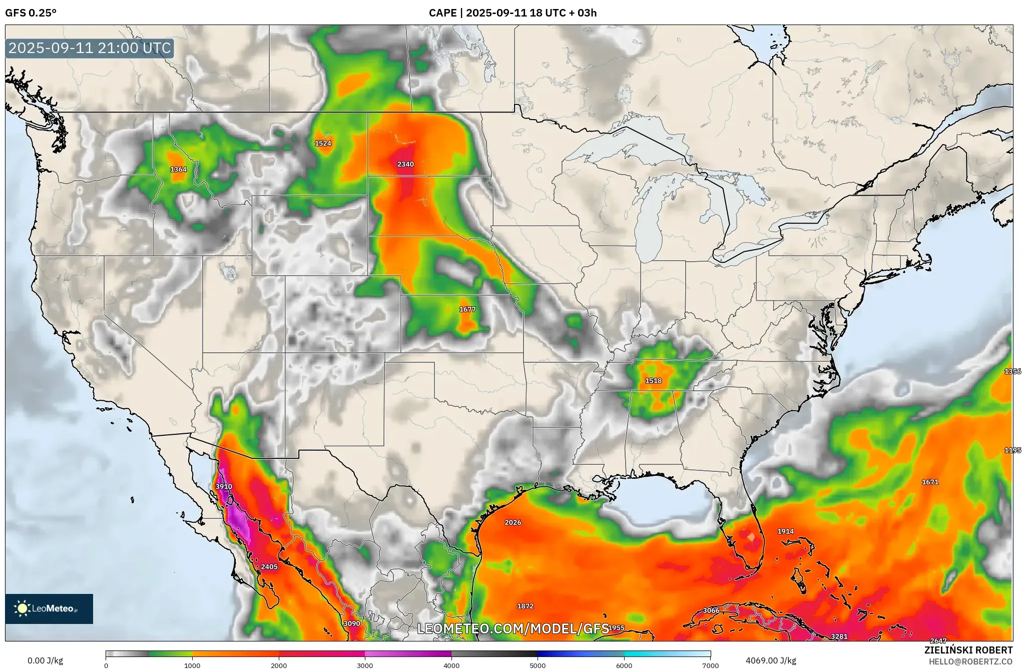 GFS model - United States, CAPE