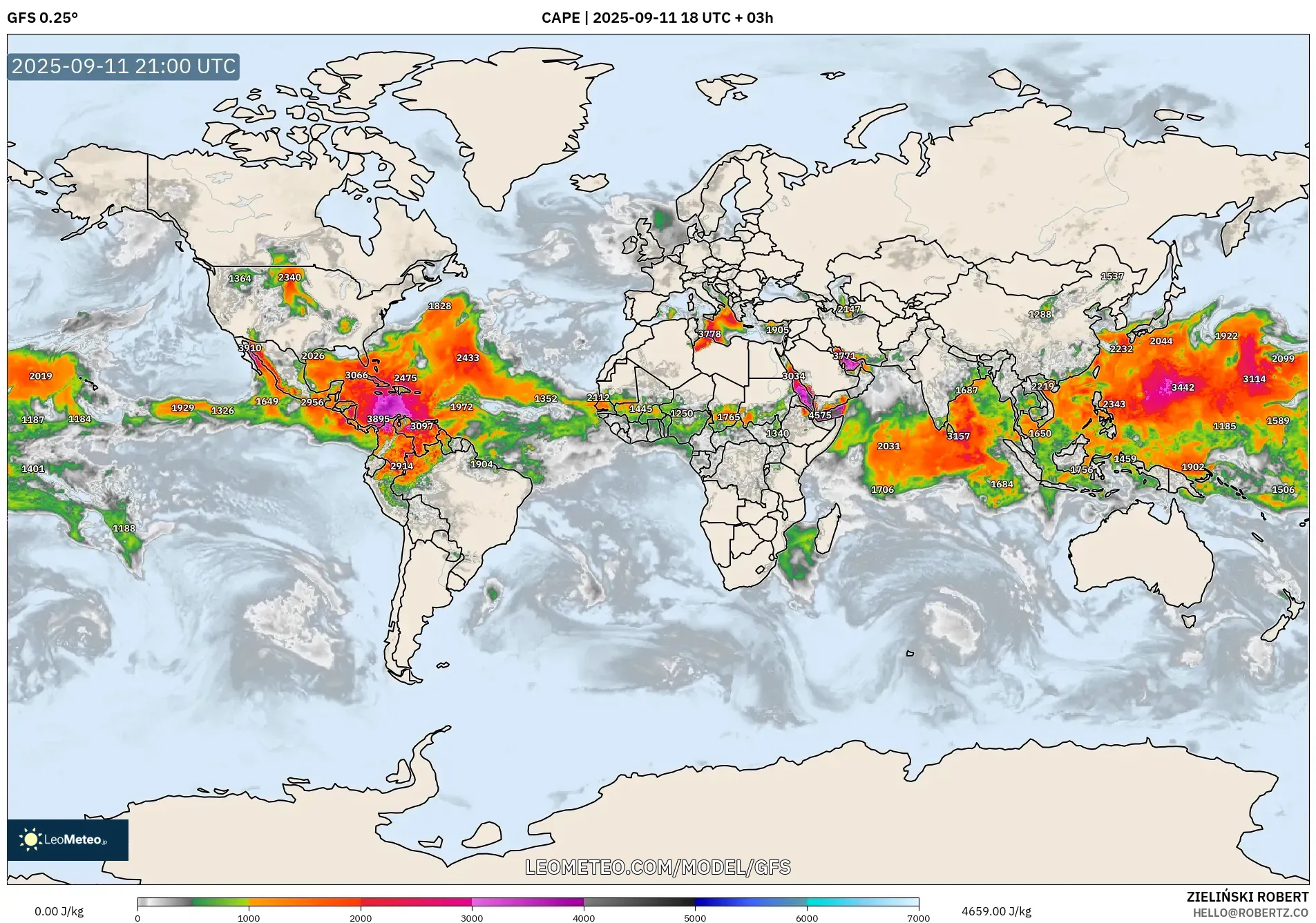 GFS model - World, CAPE