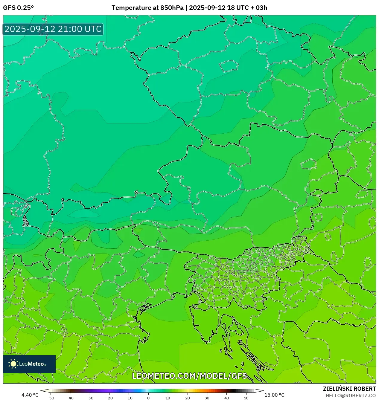 GFS model - Austria, Temperature at 850hPa