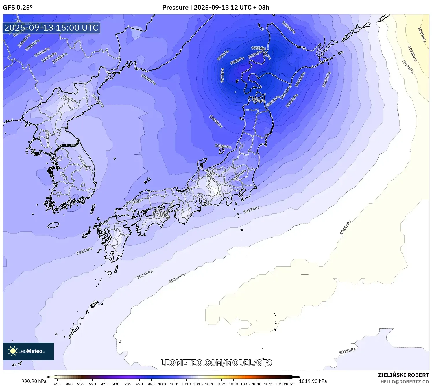 GFS model - Japan, Pressure