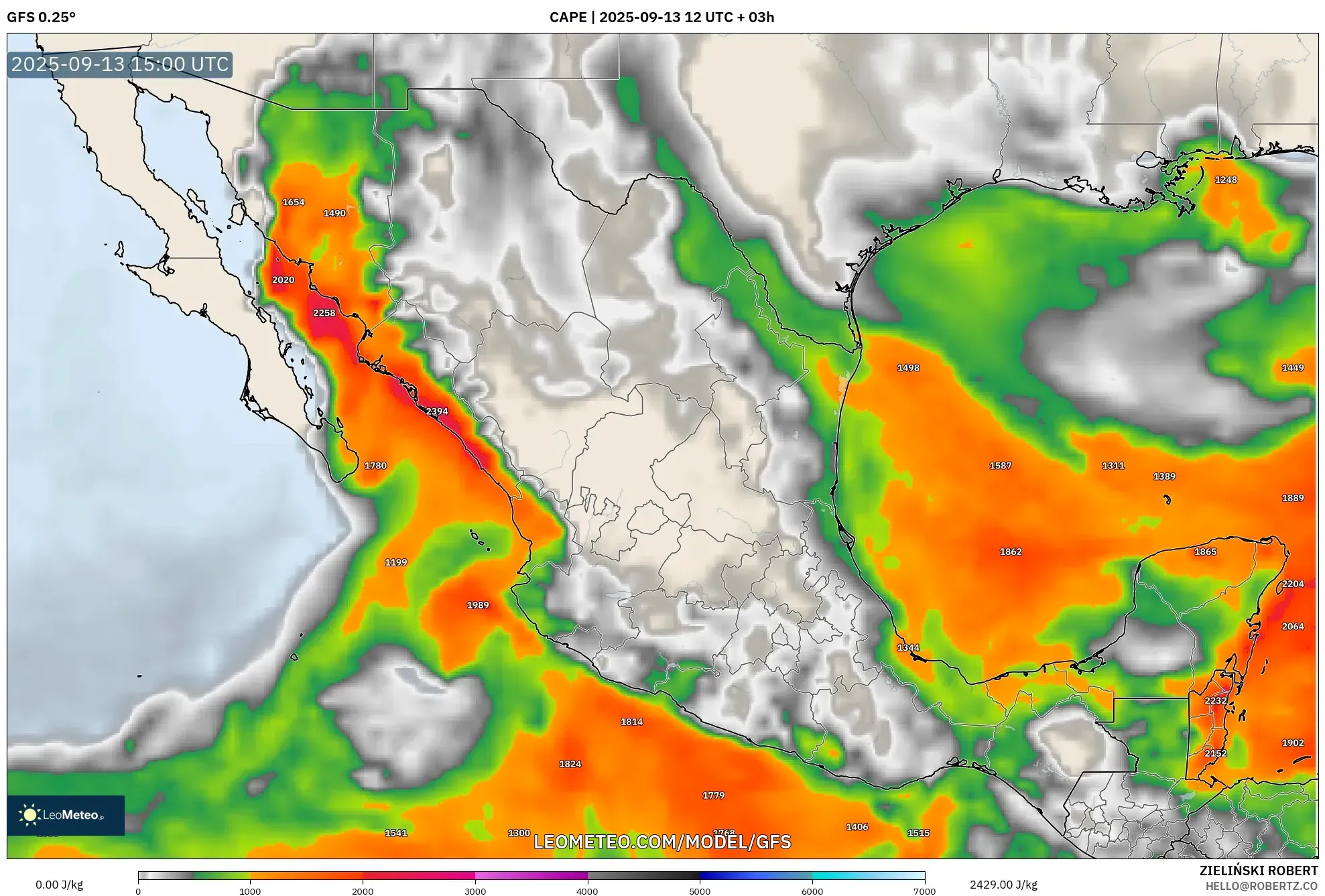 GFS model - Mexico, CAPE