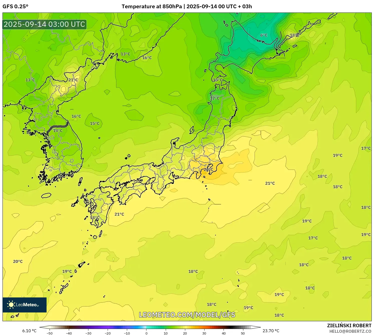 GFS model - Japan, Temperature at 850hPa GFS model - Japan, Temperature at 850hPa