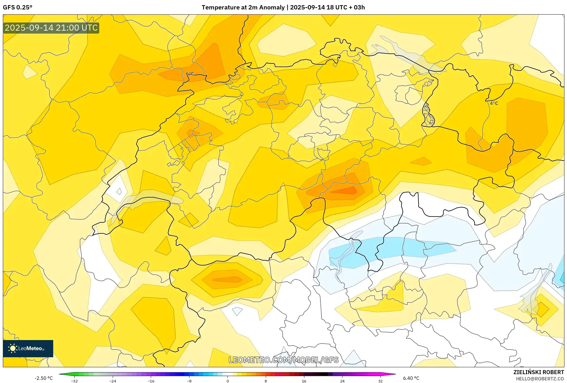 GFS model - Switzerland, Temperature at 2m Anomaly GFS model - Switzerland, Temperature at 2m Anomaly