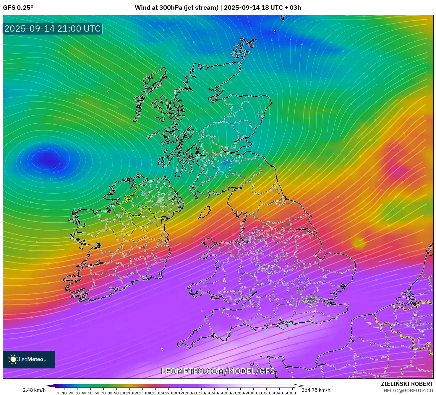 GFS model - United Kingdom, Wind at 300hPa (jet stream) GFS model - United Kingdom, Wind at 300hPa (jet stream)