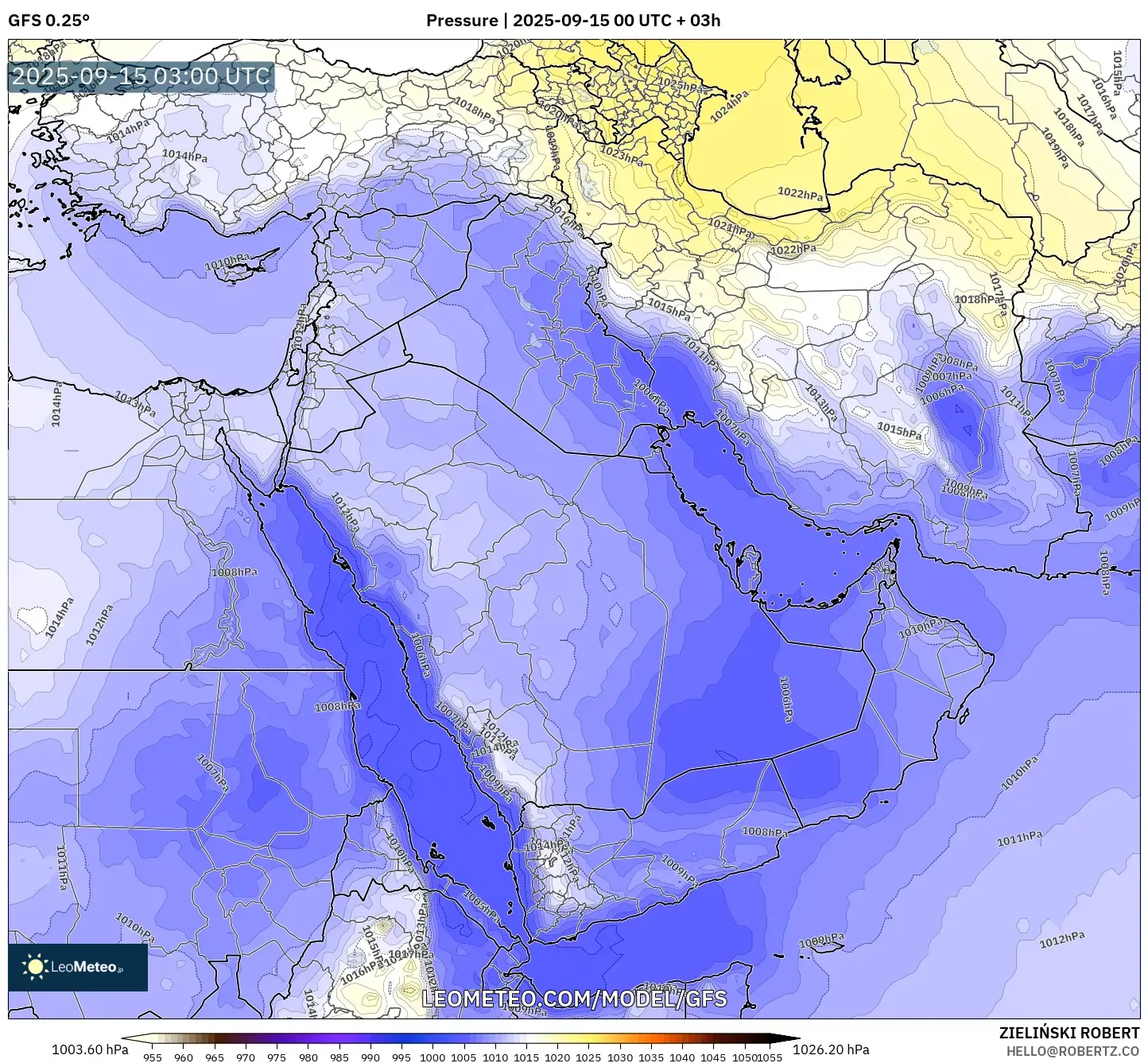 GFS model - Middle East, Pressure GFS model - Middle East, Pressure