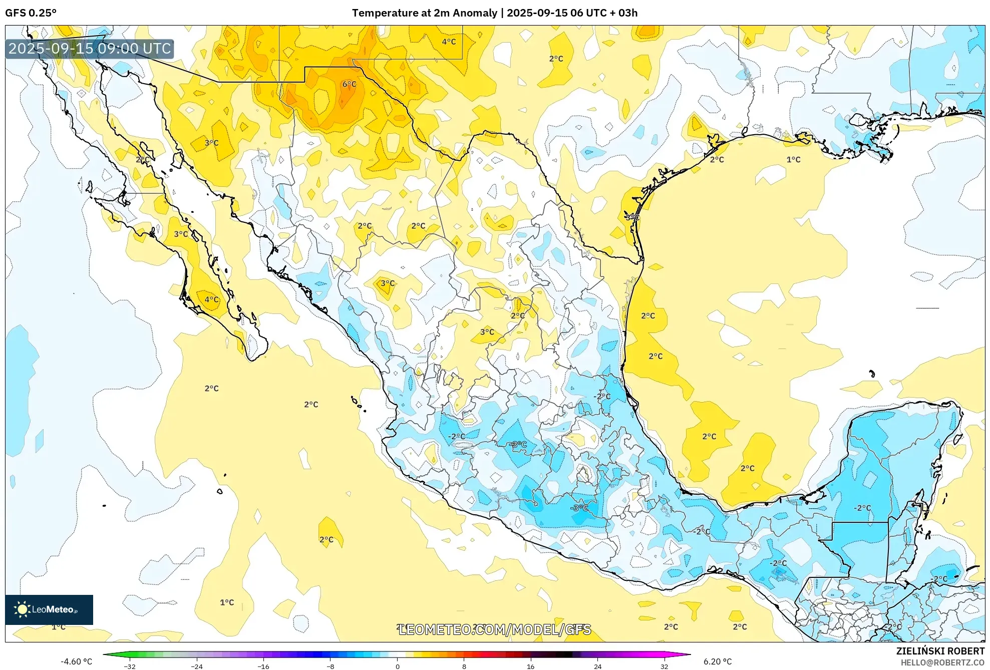 GFS model - Mexico, Temperature at 2m Anomaly GFS model - Mexico, Temperature at 2m Anomaly