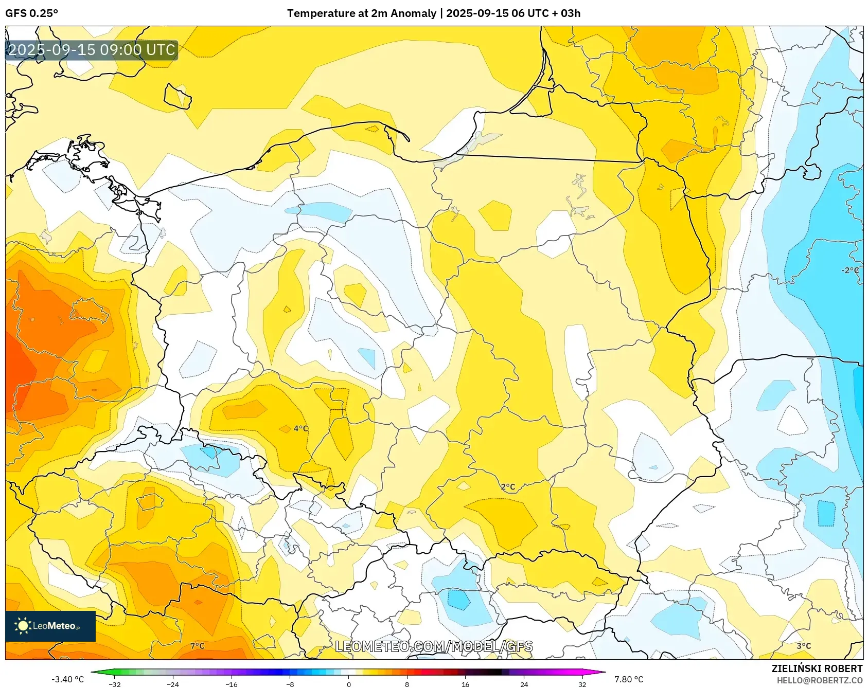 GFS model - Poland, Temperature at 2m Anomaly GFS model - Poland, Temperature at 2m Anomaly