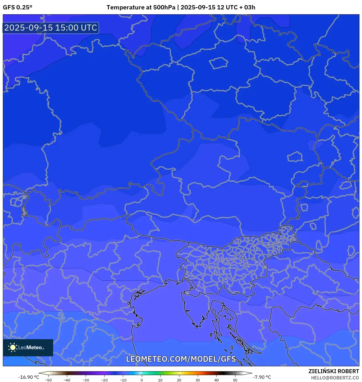 GFS model - Austria, Temperature at 500hPa