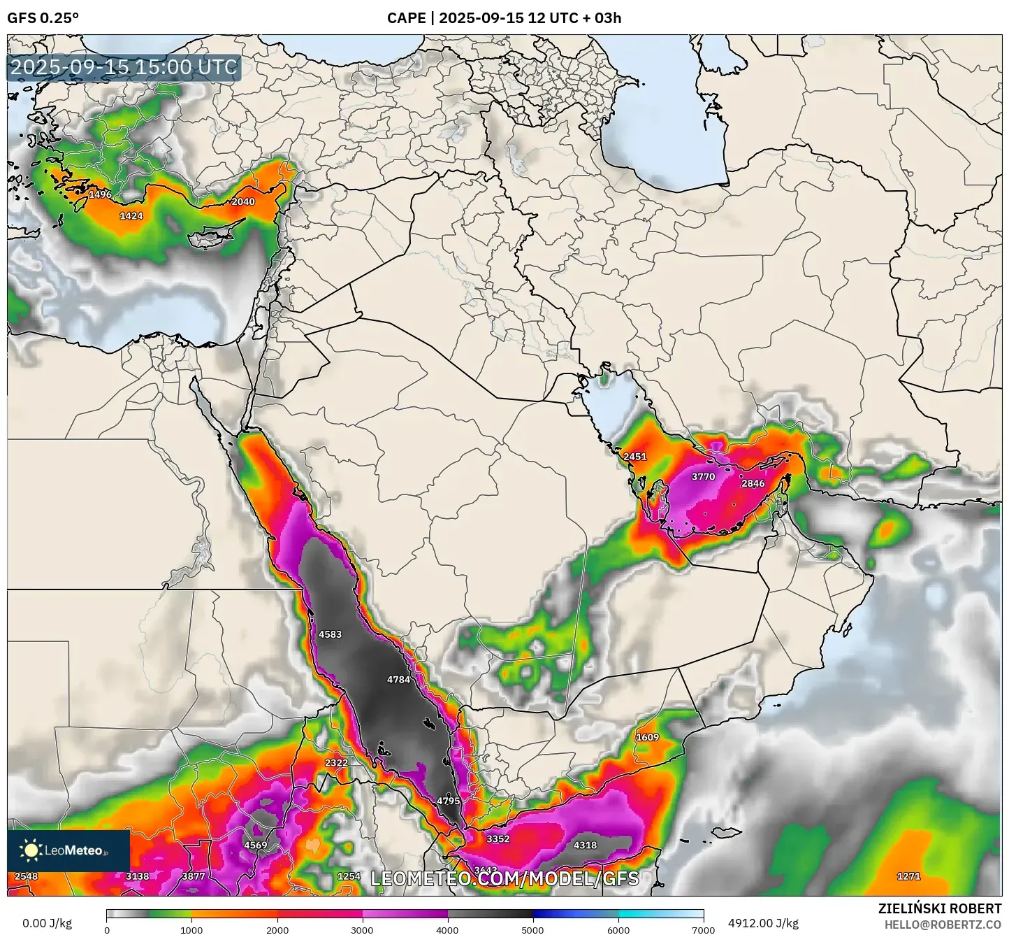 GFS model - Middle East, CAPE