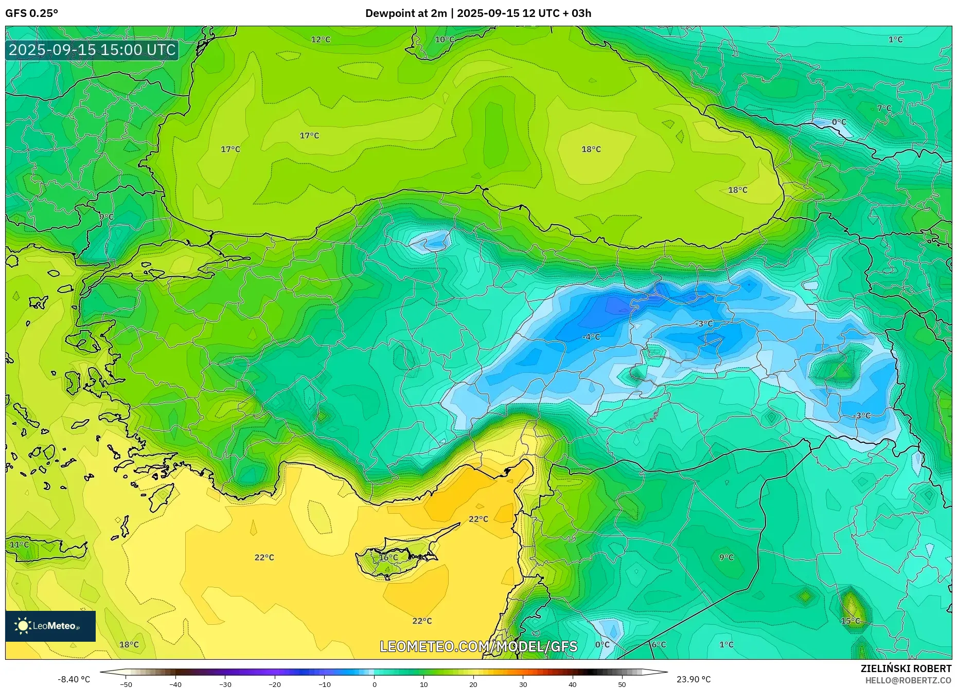 GFS model - Turkey, Dewpoint at 2m