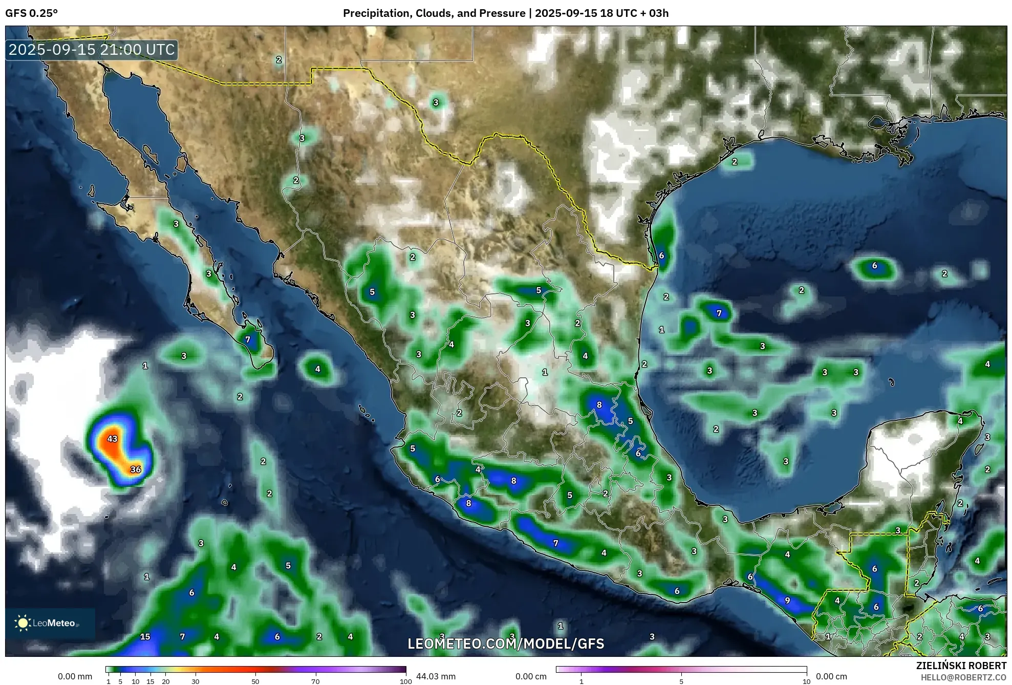 GFS model - Mexico, Precipitation, Clouds, and Pressure GFS model - Mexico, Precipitation, Clouds, and Pressure