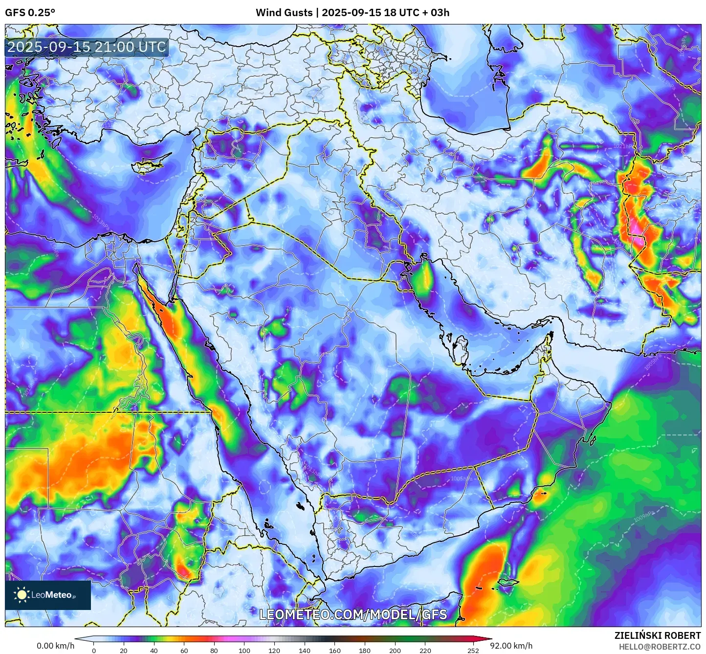 GFS model - Middle East, Wind Gusts GFS model - Middle East, Wind Gusts