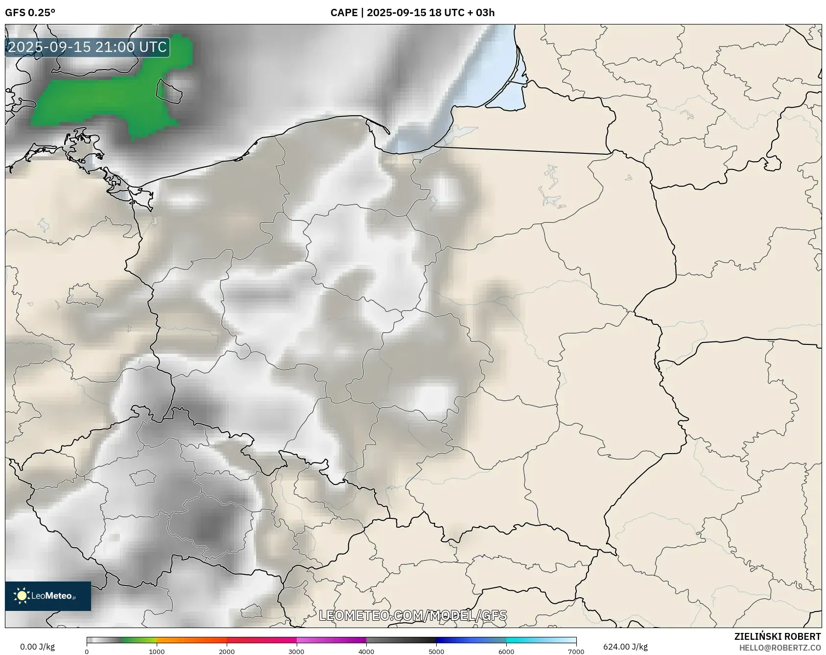 GFS model - Poland, CAPE