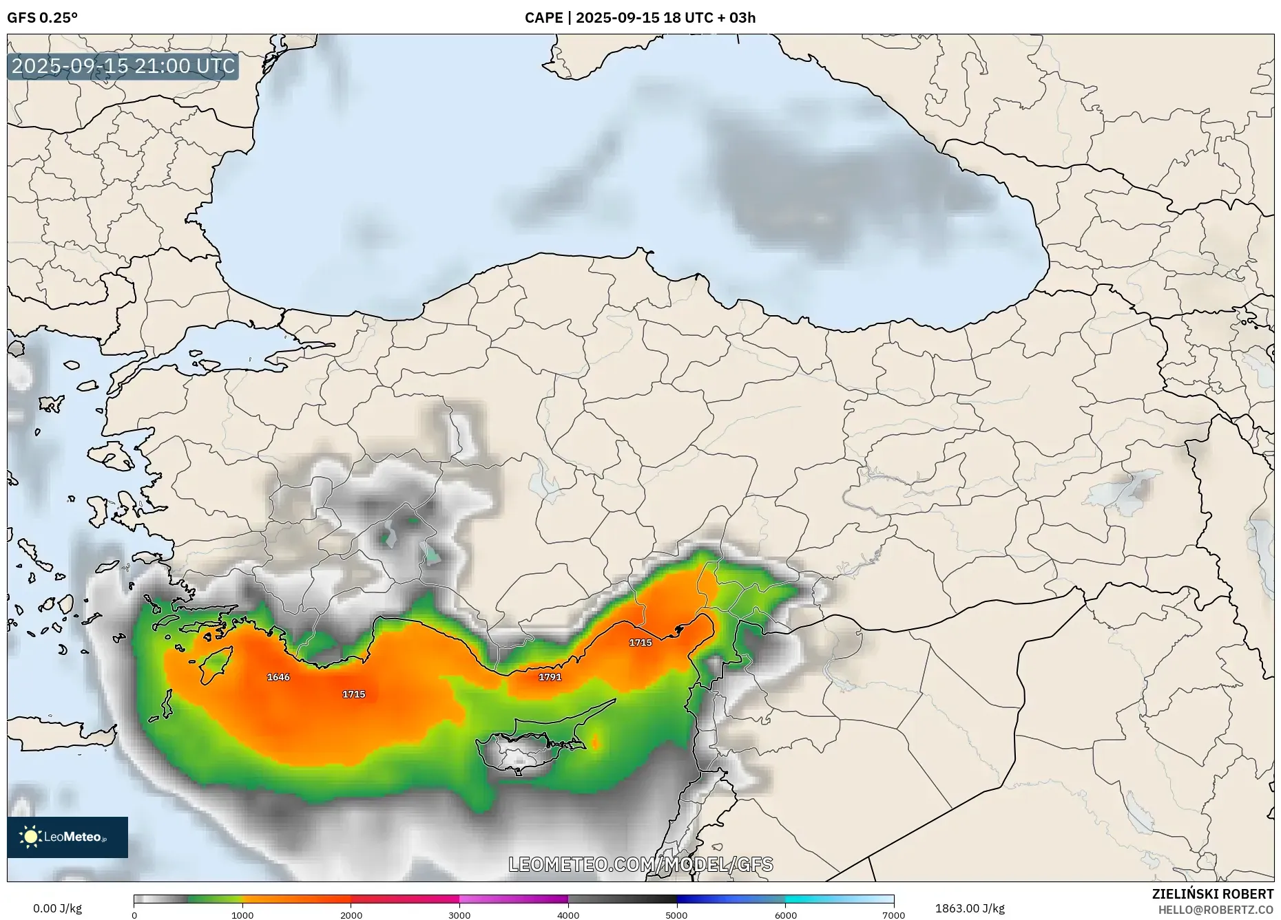 GFS model - Turkey, CAPE