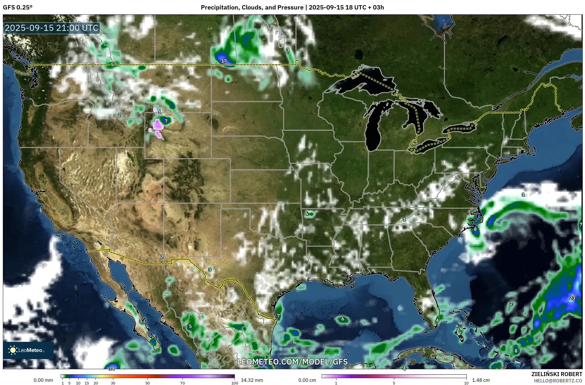 GFS model - United States, Precipitation, Clouds, and Pressure GFS model - United States, Precipitation, Clouds, and Pressure