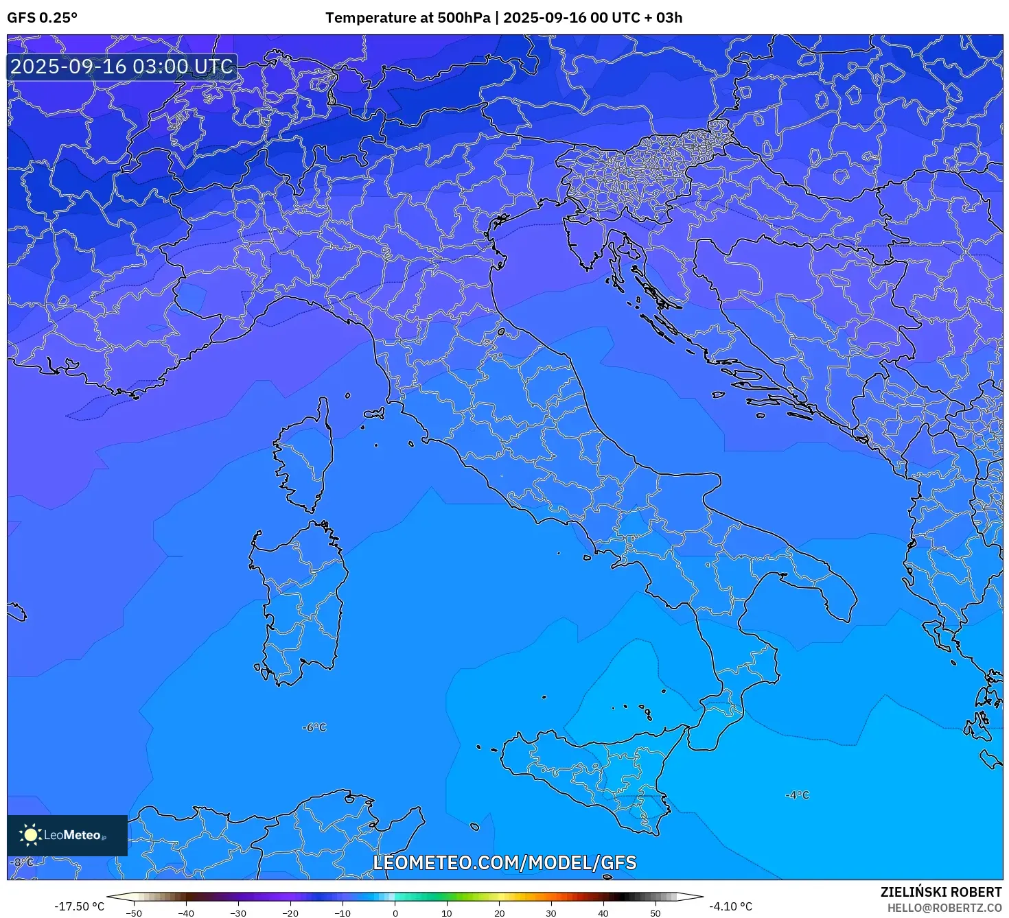 GFS model - Italy, Temperature at 500hPa