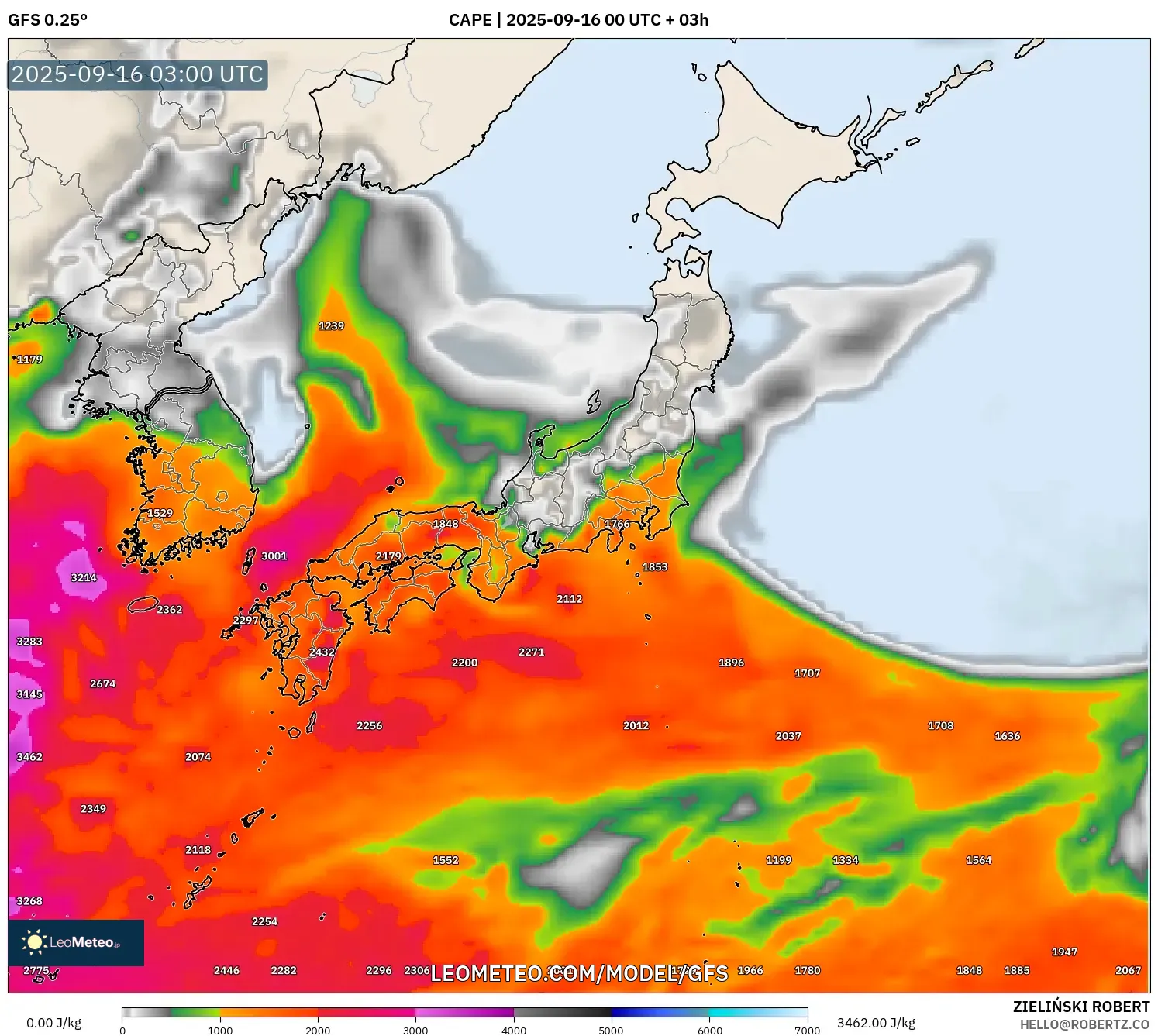 GFS model - Japan, CAPE GFS model - Japan, CAPE