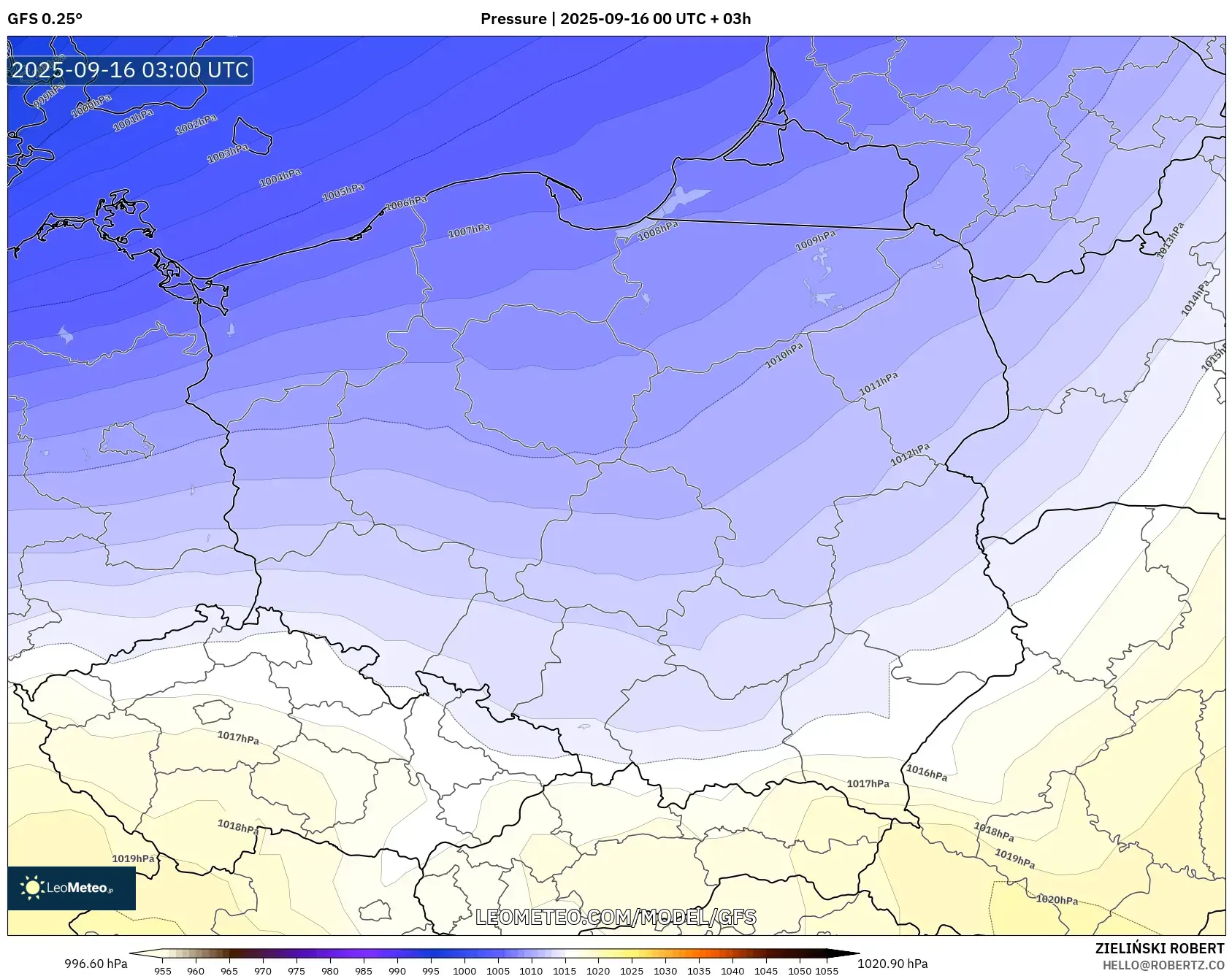 GFS model - Poland, Pressure GFS model - Poland, Pressure