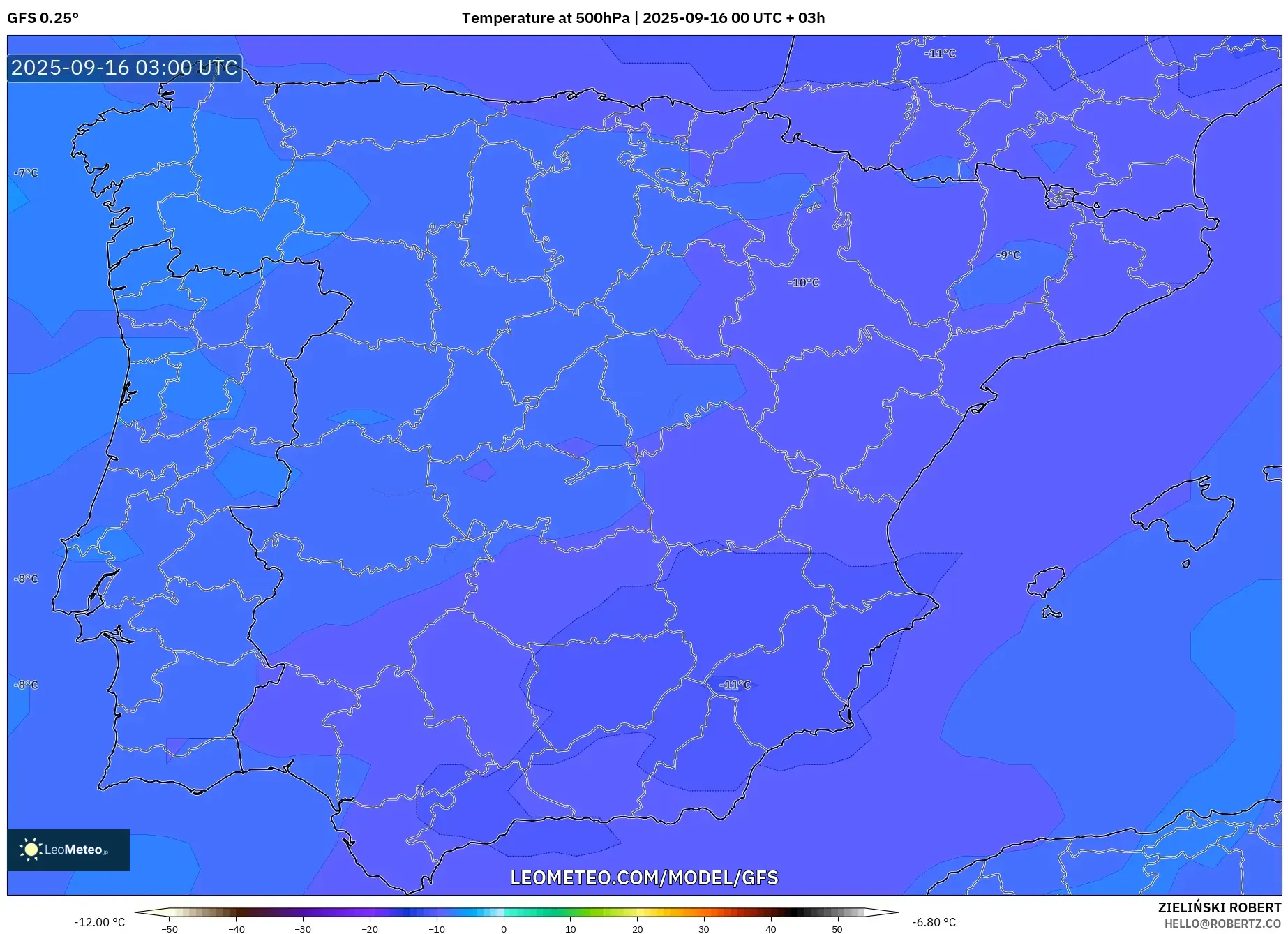 GFS model - Spain, Temperature at 500hPa