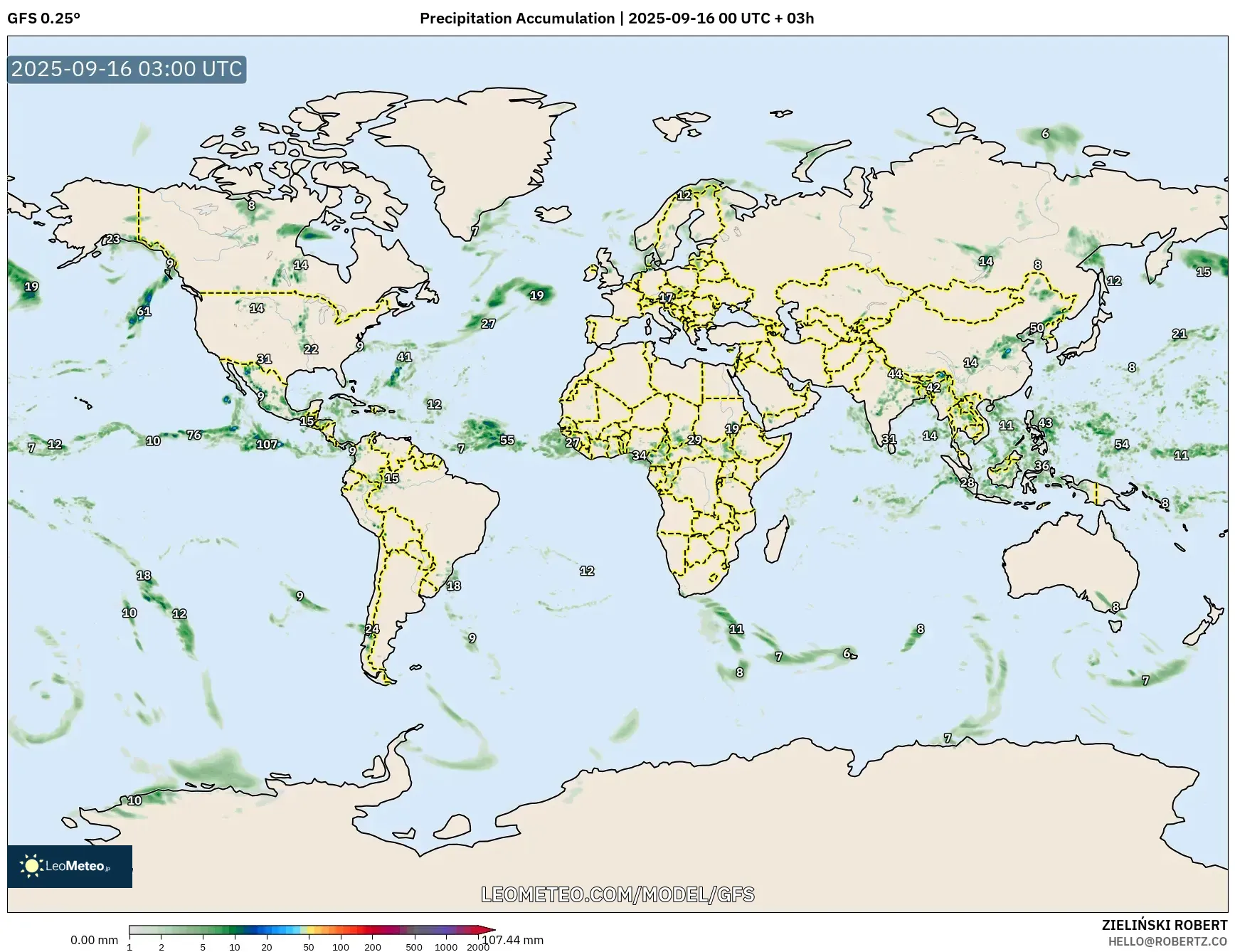 GFS model - World, Precipitation Accumulation