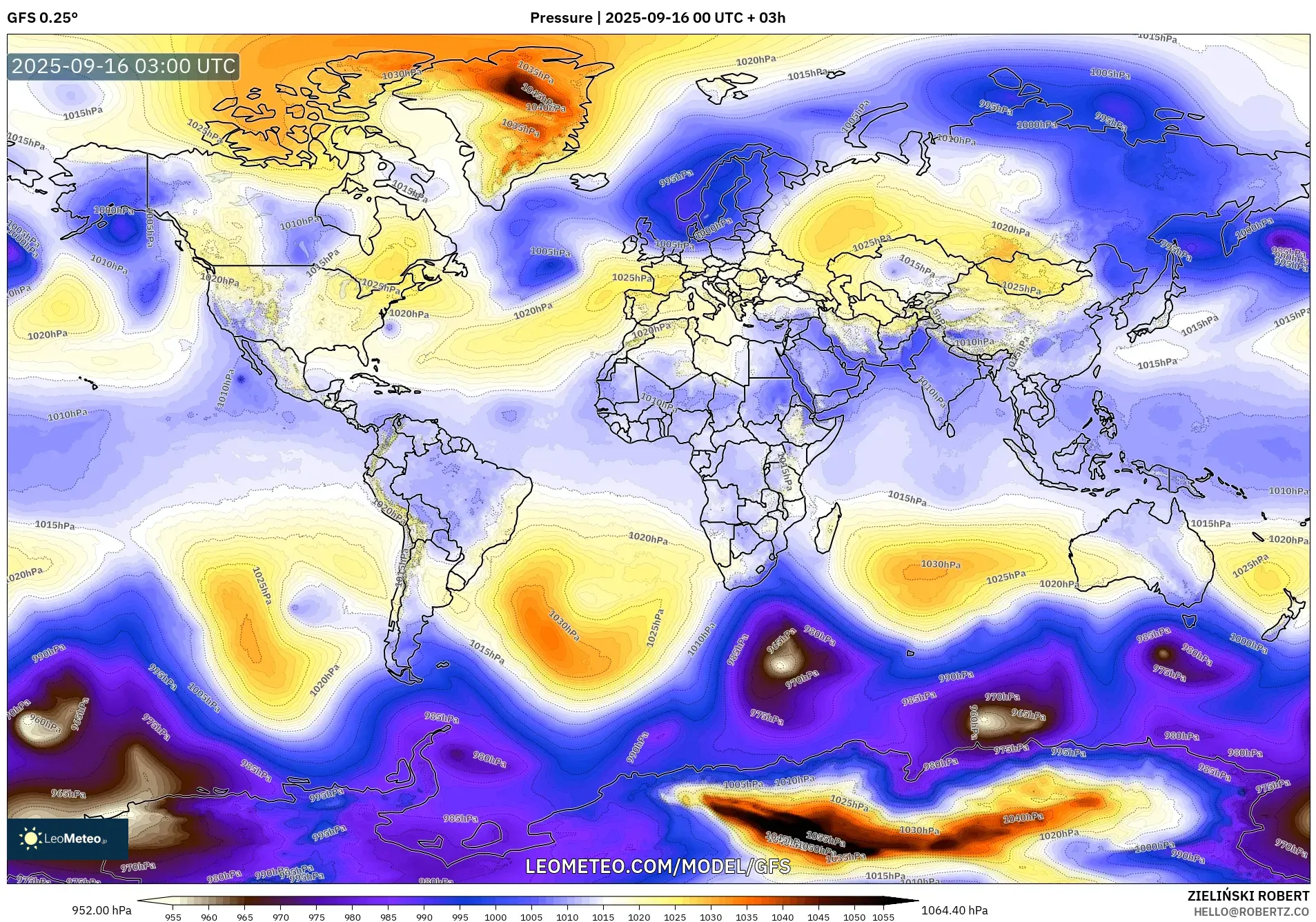 GFS model - World, Pressure