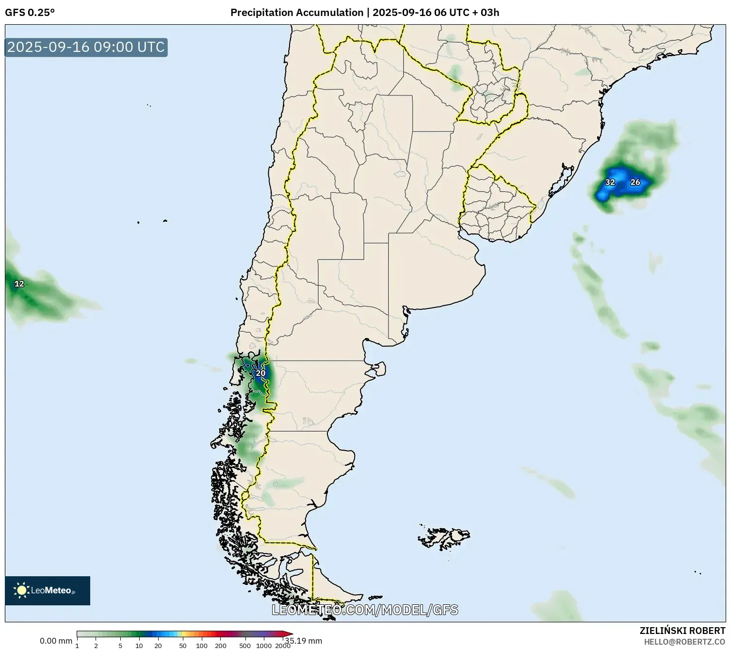 GFS model - Argentina, Precipitation Accumulation
