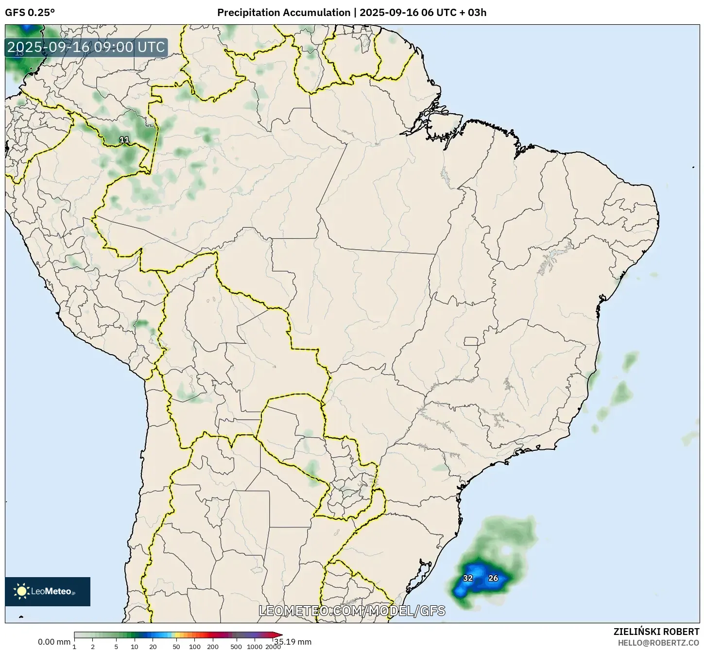 GFS model - Brazil, Precipitation Accumulation