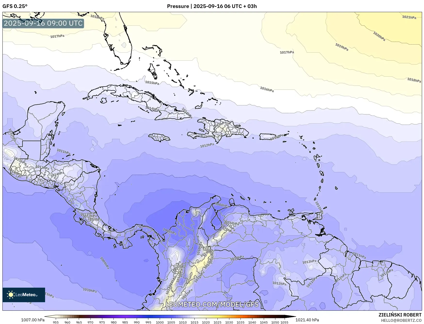 GFS model - Caribbean, Pressure