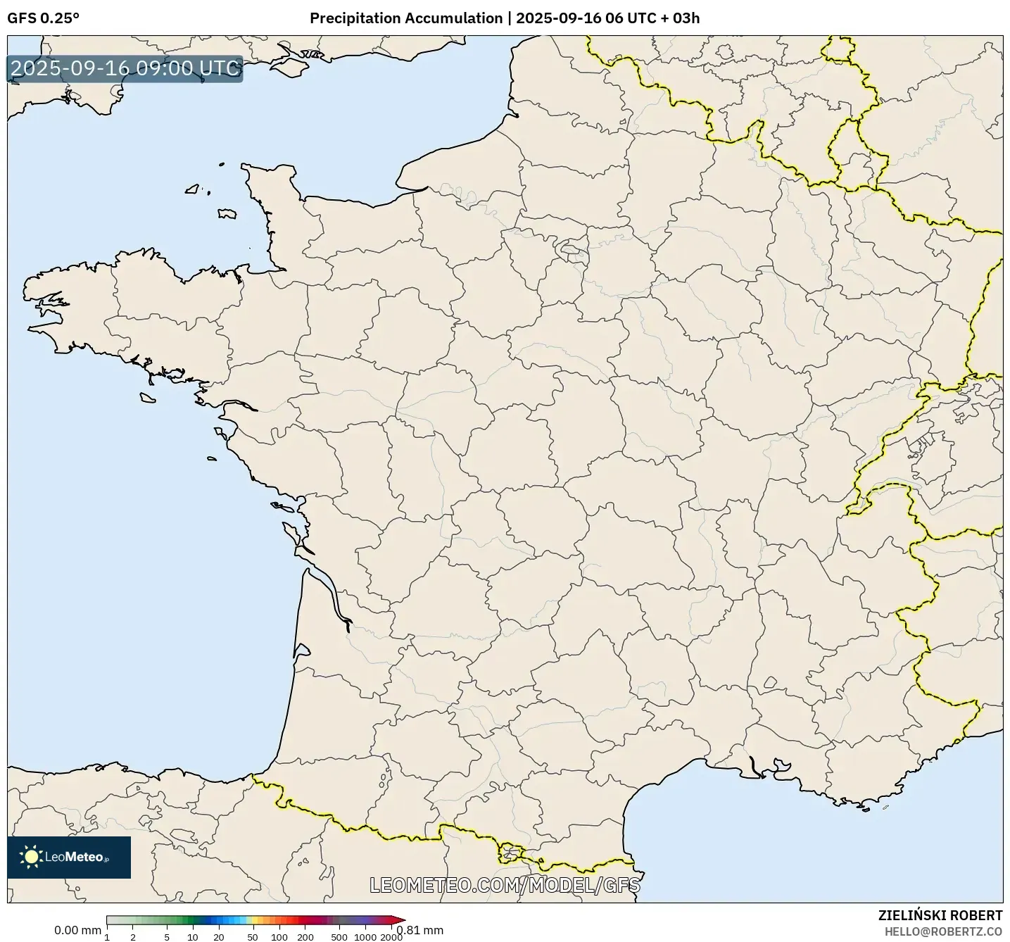 GFS model - France, Precipitation Accumulation