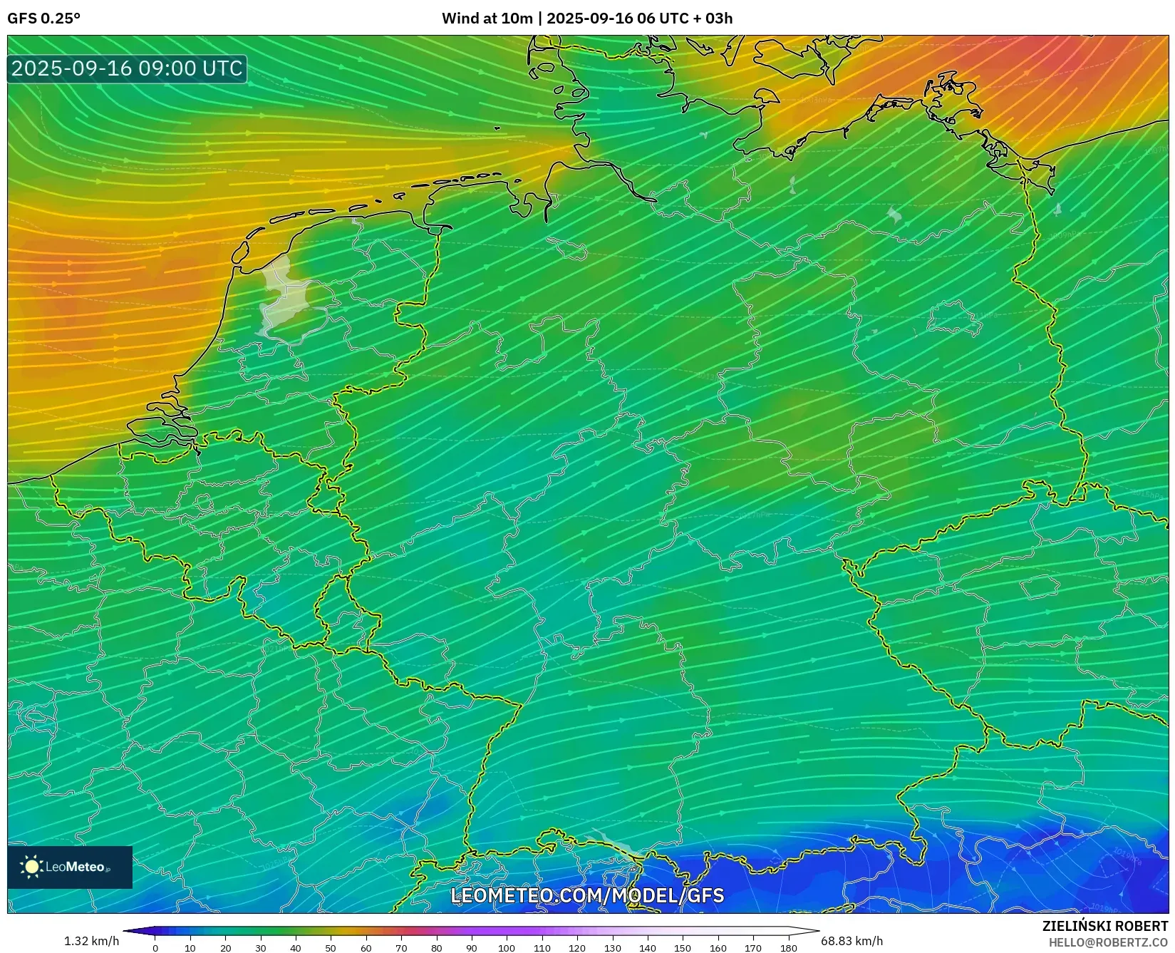 GFS model - Germany, Wind at 10m