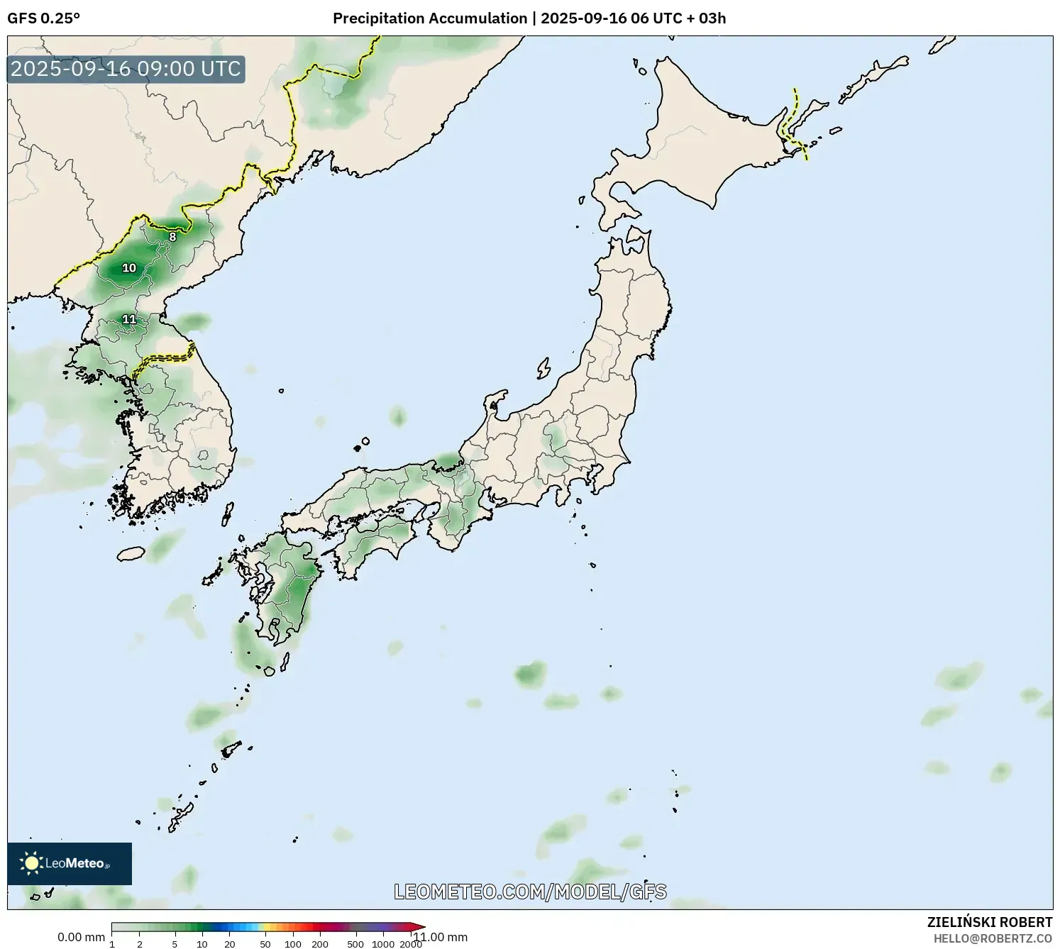 GFS model - Japan, Precipitation Accumulation