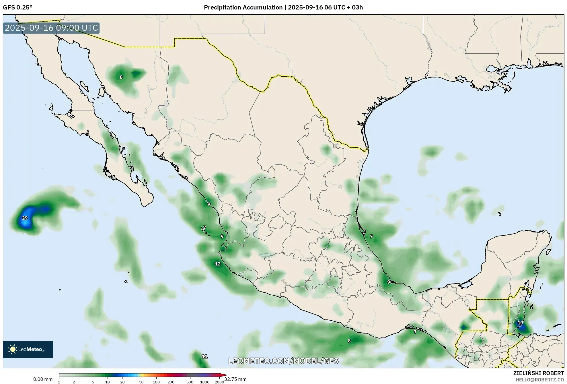 GFS model - Mexico, Precipitation Accumulation