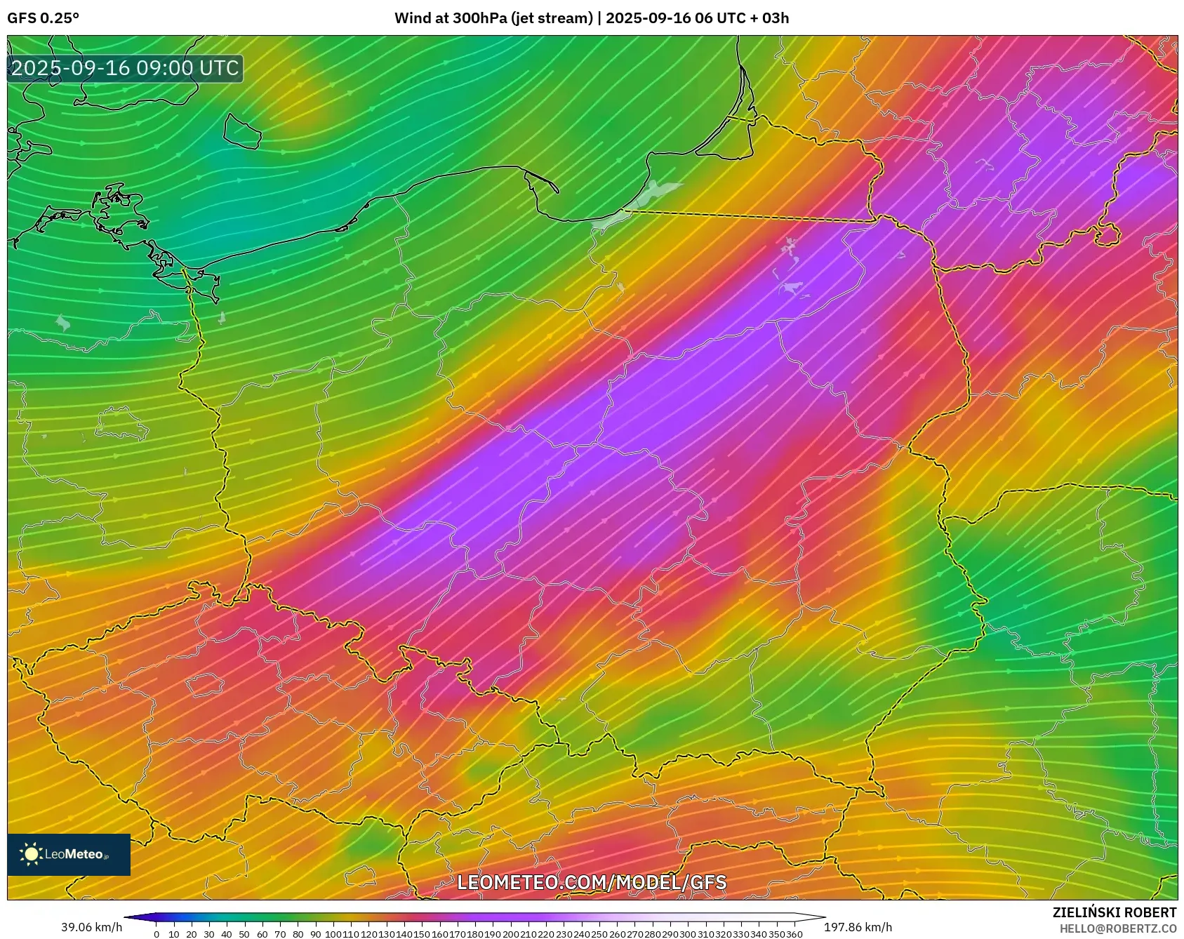 GFS model - Poland, Wind at 300hPa (jet stream) GFS model - Poland, Wind at 300hPa (jet stream)