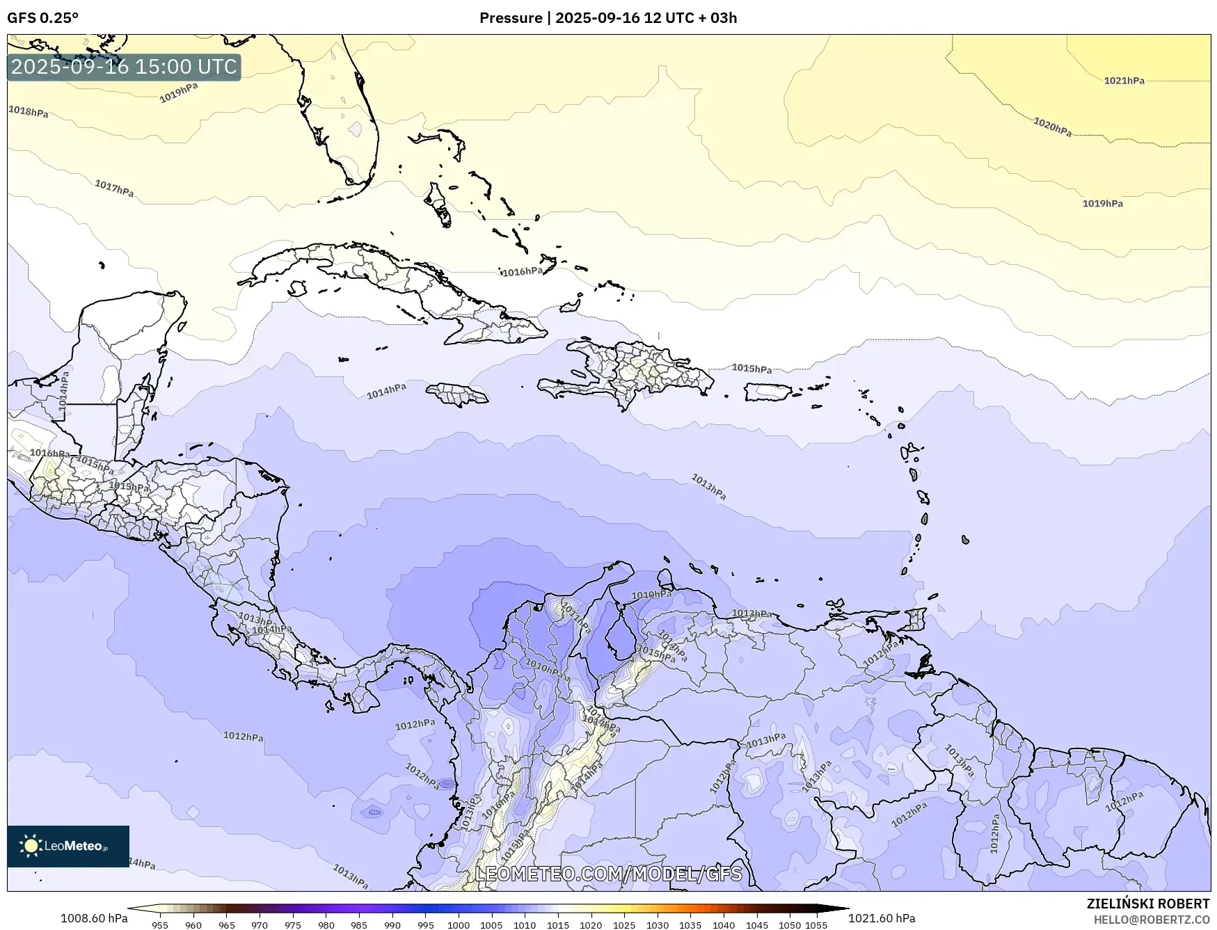 GFS model - Caribbean, Pressure