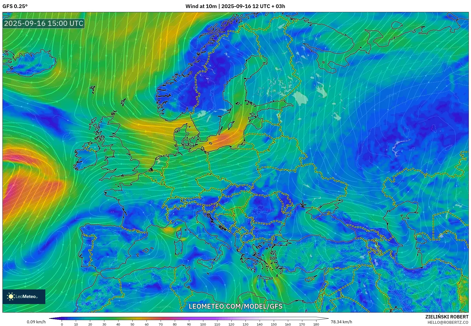 GFS model - Europe, Wind at 10m GFS model - Europe, Wind at 10m